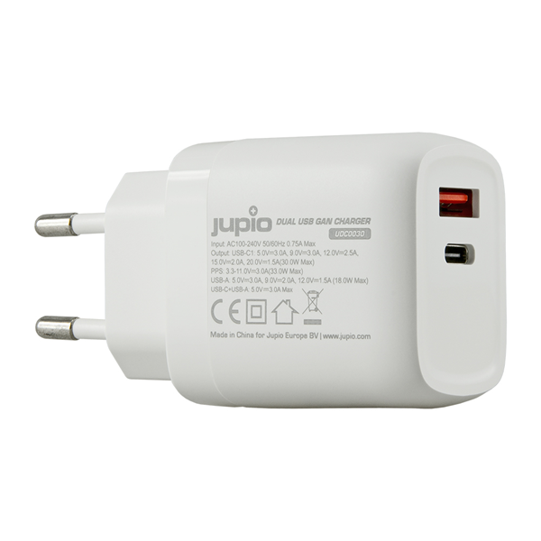 מטען מהיר Jupio Dual USB GaN 30W