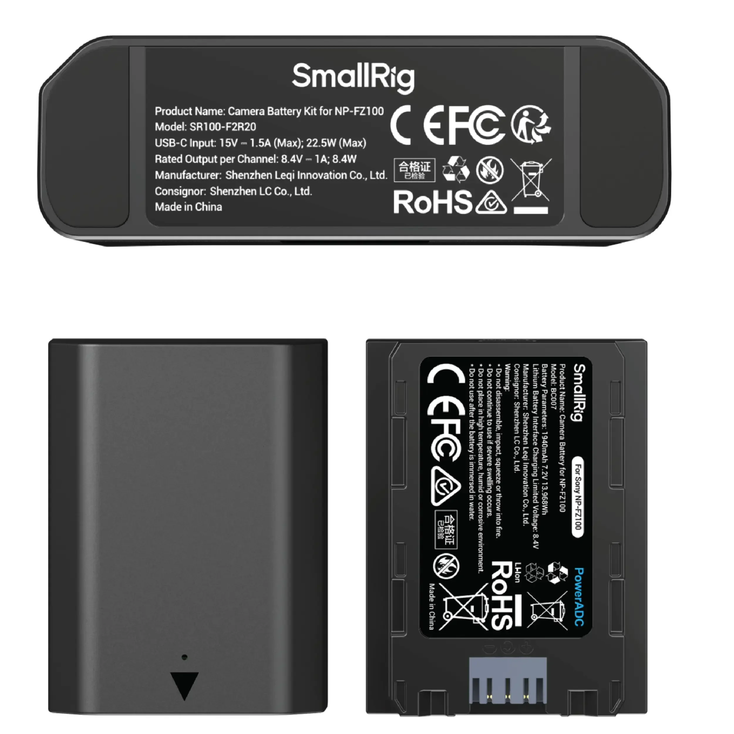 מטען מהיר ל-2 סוללות SmallRig 5483 NP-FZ100