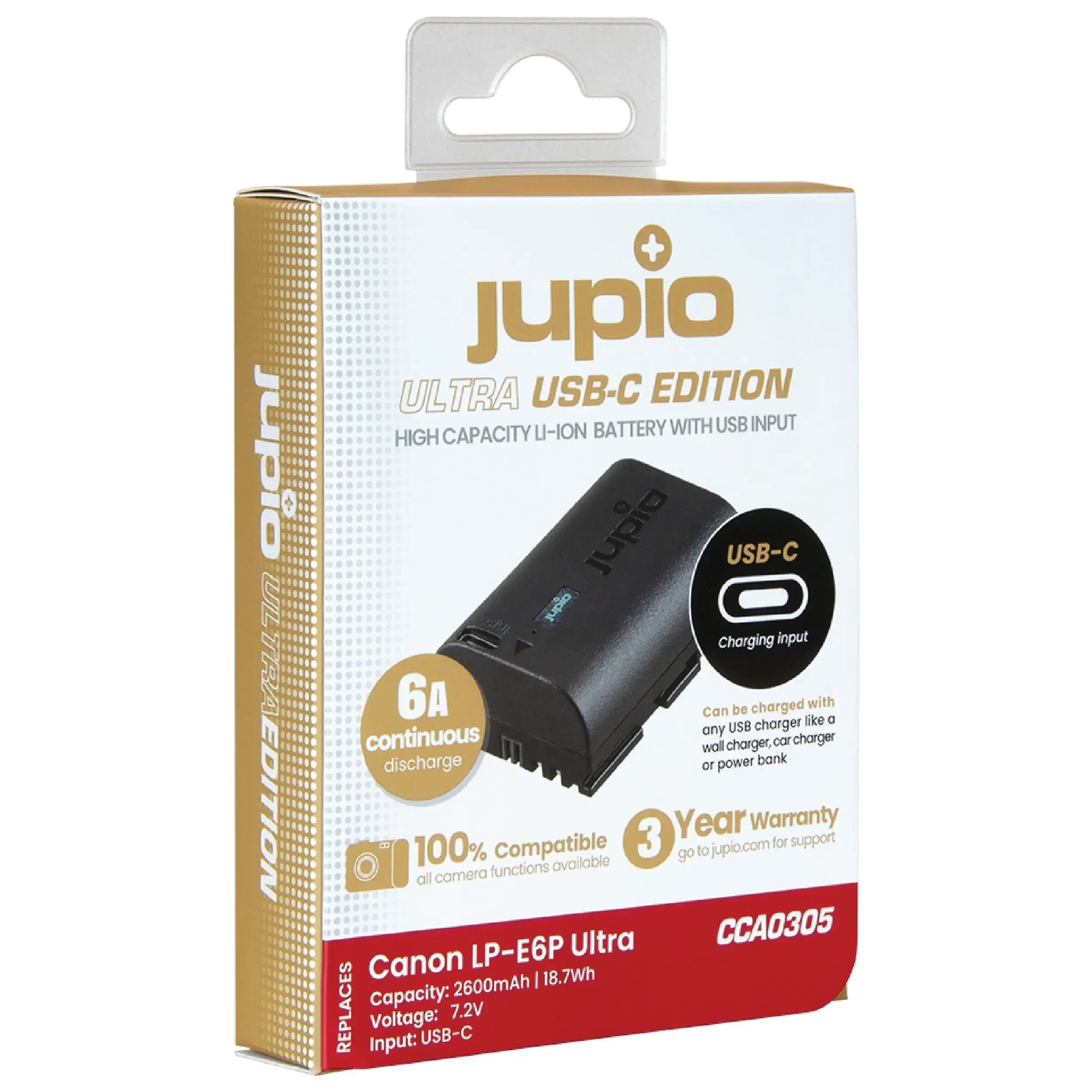 סוללה Jupio LP-E6P *ULTRA C* (USB-C input) 2600mAh