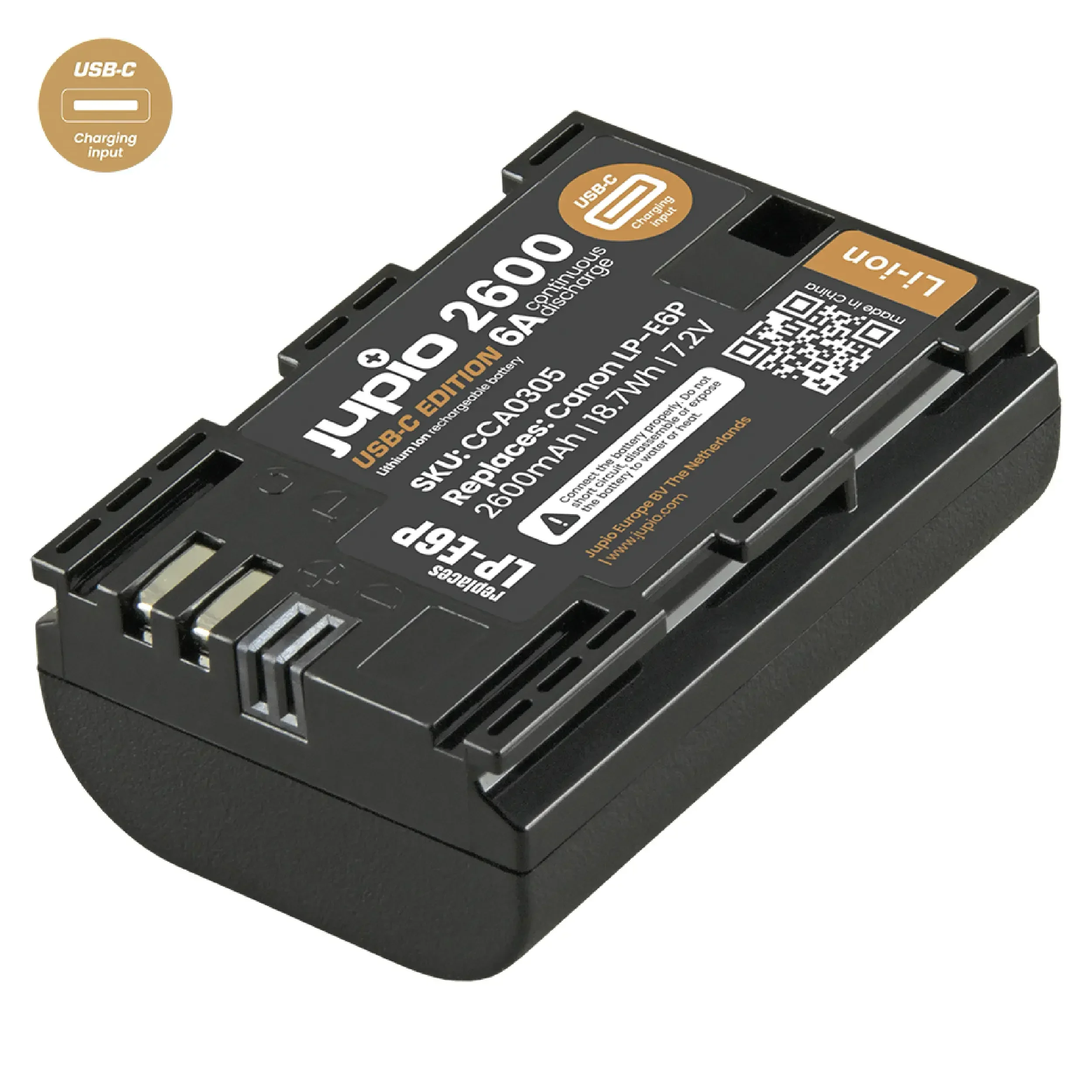 סוללה Jupio LP-E6P *ULTRA C* (USB-C input) 2600mAh