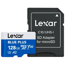 כרטיס זיכרון 128GB עם מתאם Lexar® Blue Plus microSDXC™ 633x UHS-I SD
