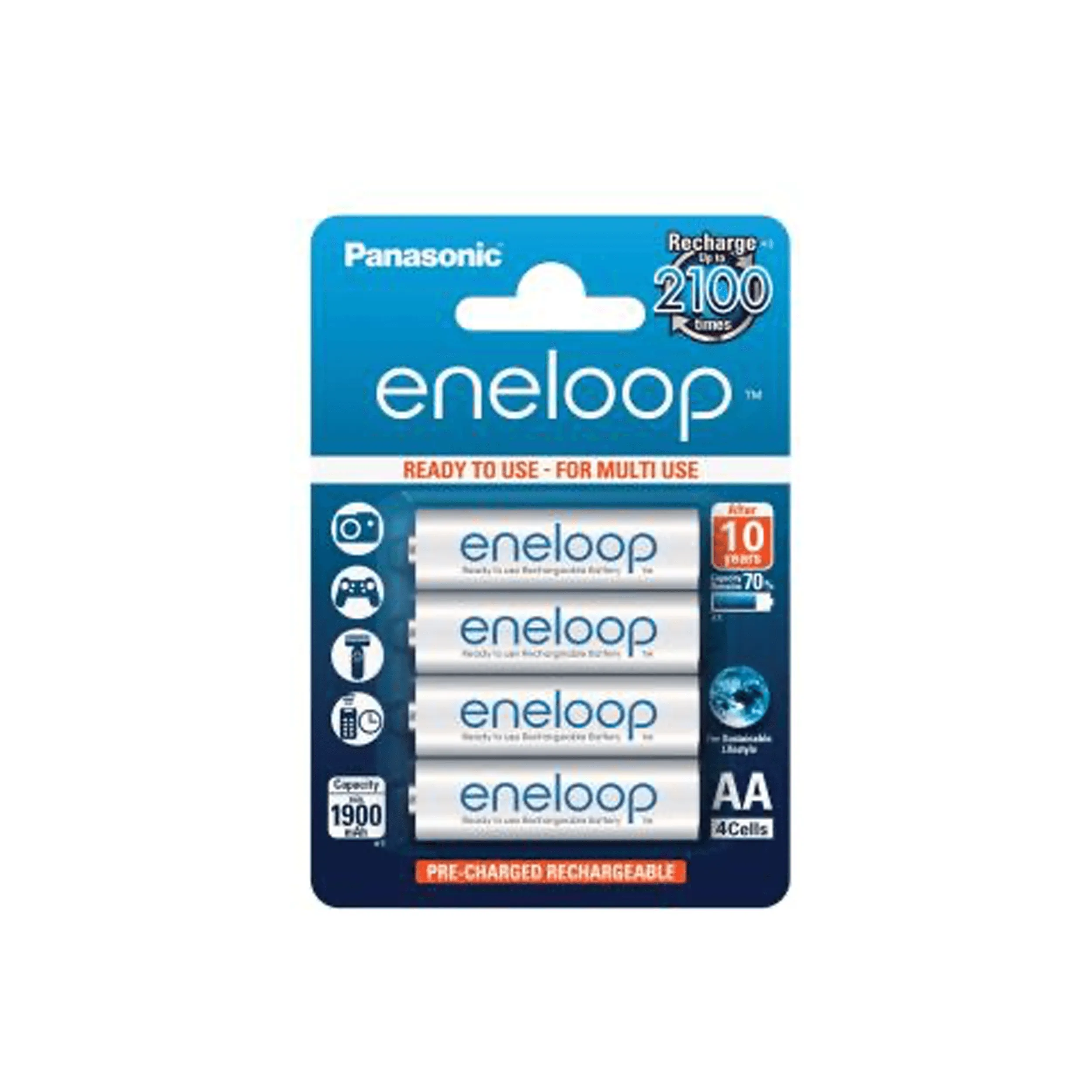 4 סוללות Panasonic Eneloop 1900mAh AA