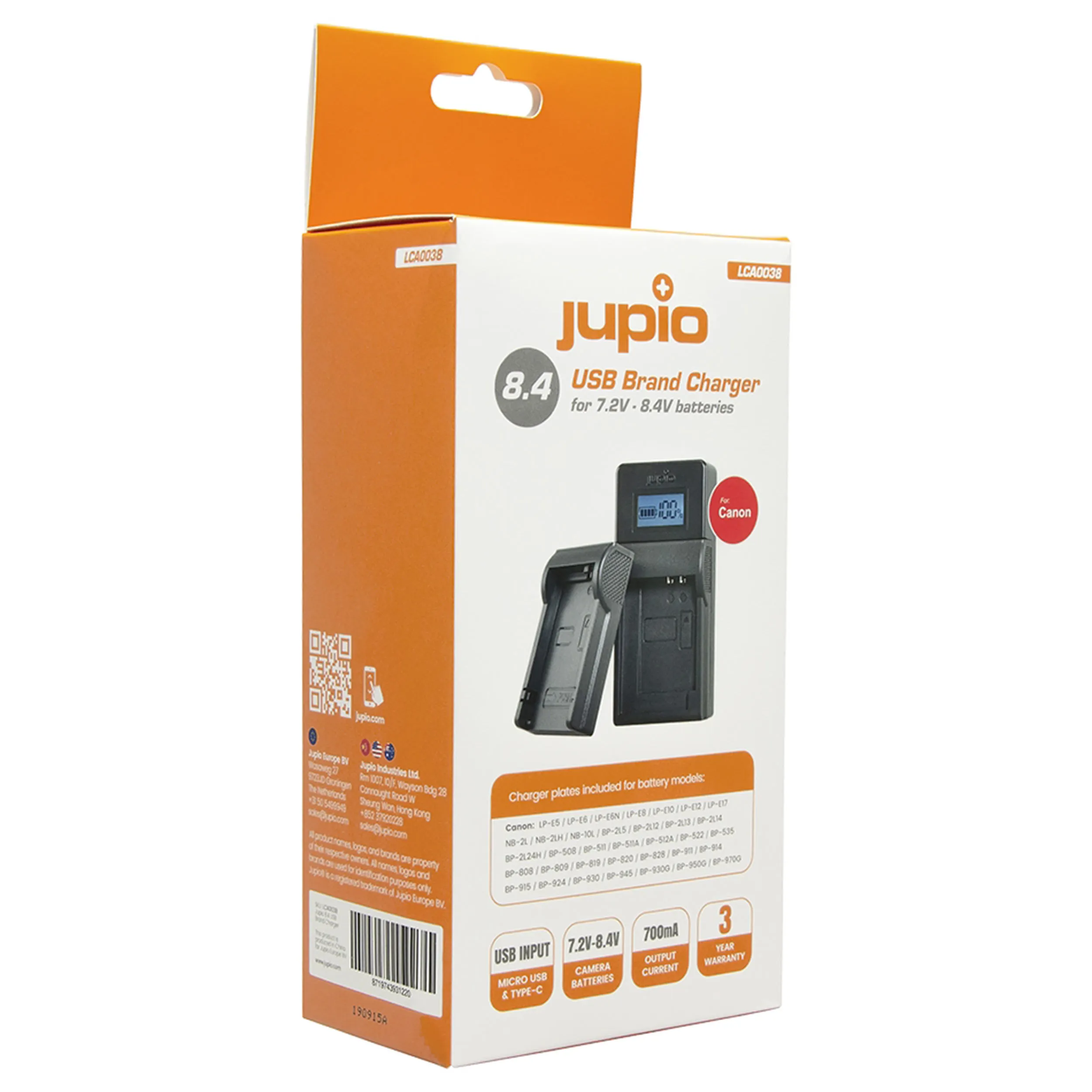 מטען USB ייעודי לסוללות Canon 7.2V-8.4