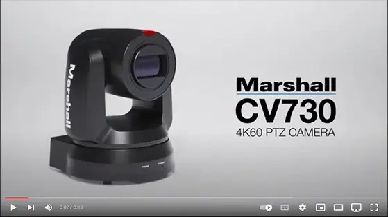 מצלמת 4K PTZ שחורה זום 30X חיבורים Marshall CV730-NDI 12G-SDI/HDMI/NDI/USB
