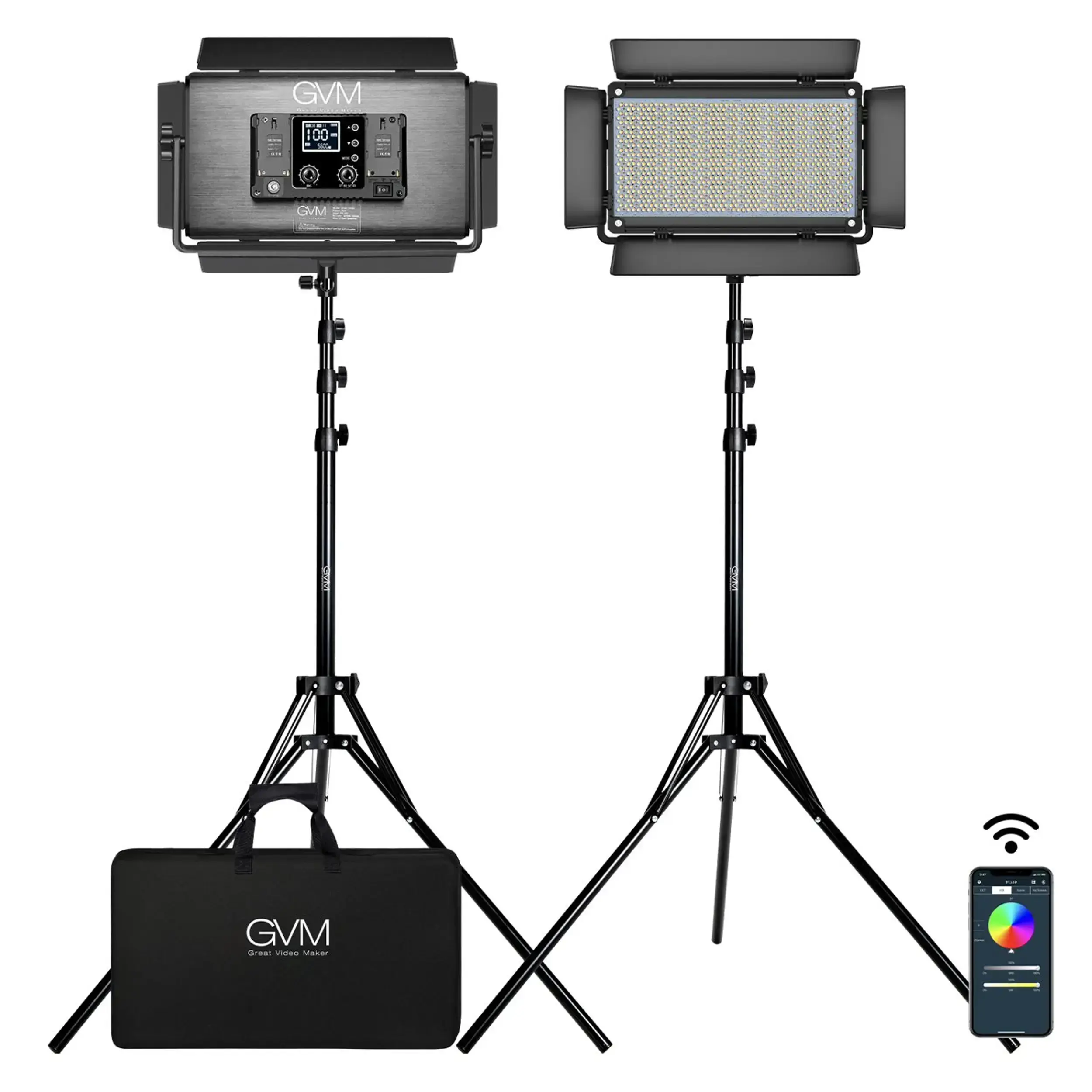 קיט 2 פנסי לד צבעוני RGB לאולפן GVM-1500D