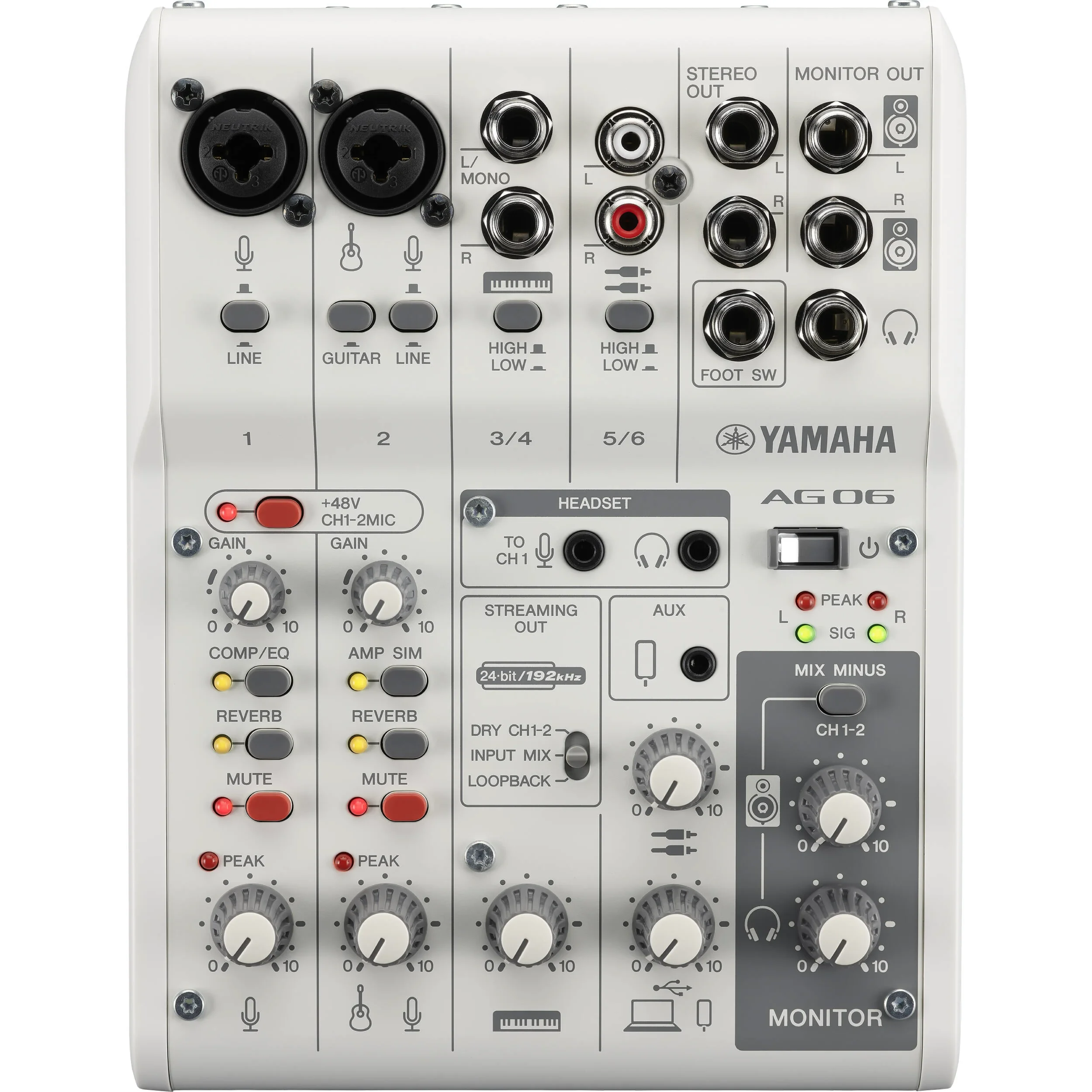מיקסר 6 כניסות עם יציאת USB-C למחשב Yamaha AG06X MK2