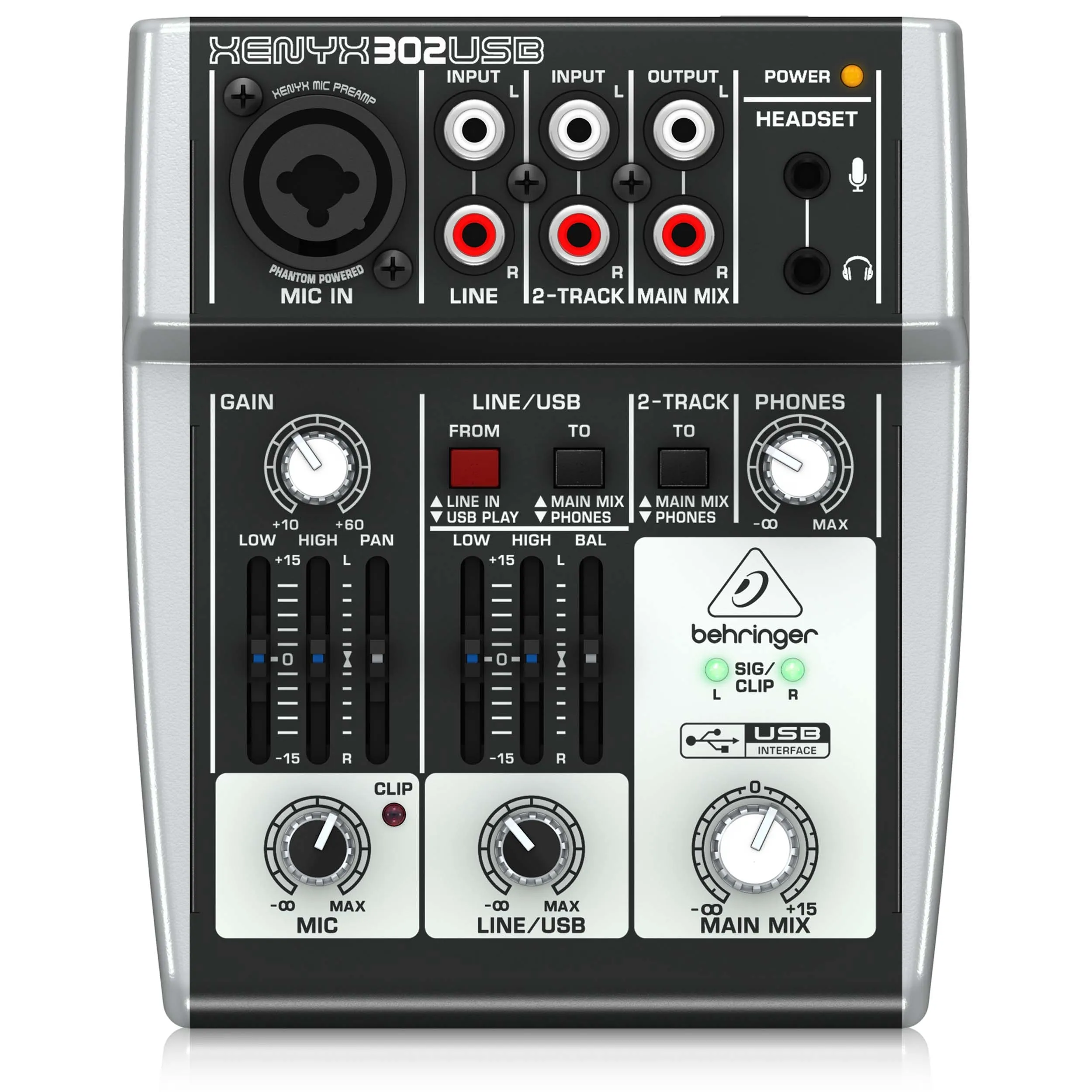 מיקסר קומפקטי 3 כניסות עם ממשק Behringer Xenyx 302USB USB