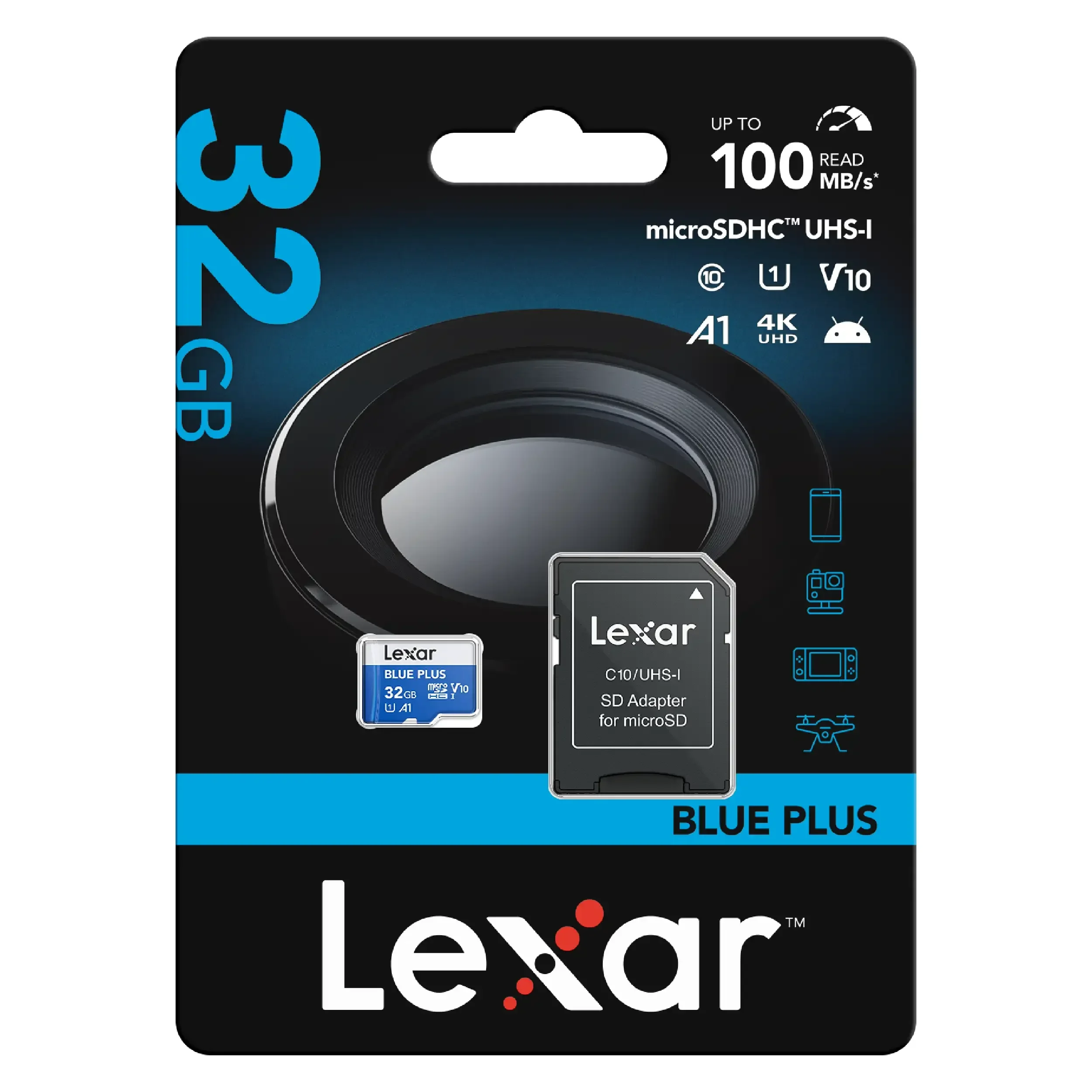 כרטיס זיכרון 32GB עם מתאם Lexar® Blue Plus microSDHC™ UHS-I SD