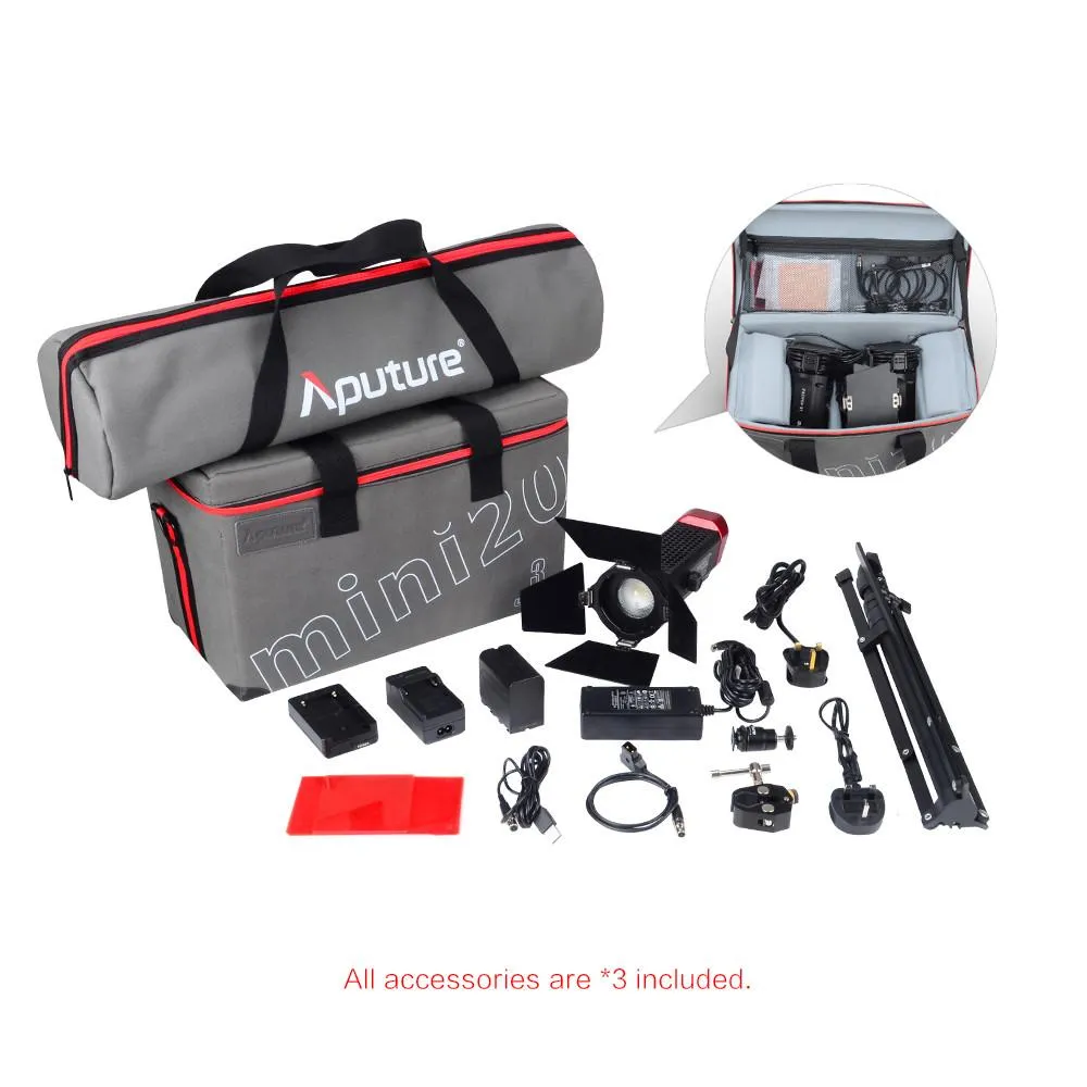 קיט 3 פנסי לד LS-MINI 20C וחצובות תוצרת APUTURE