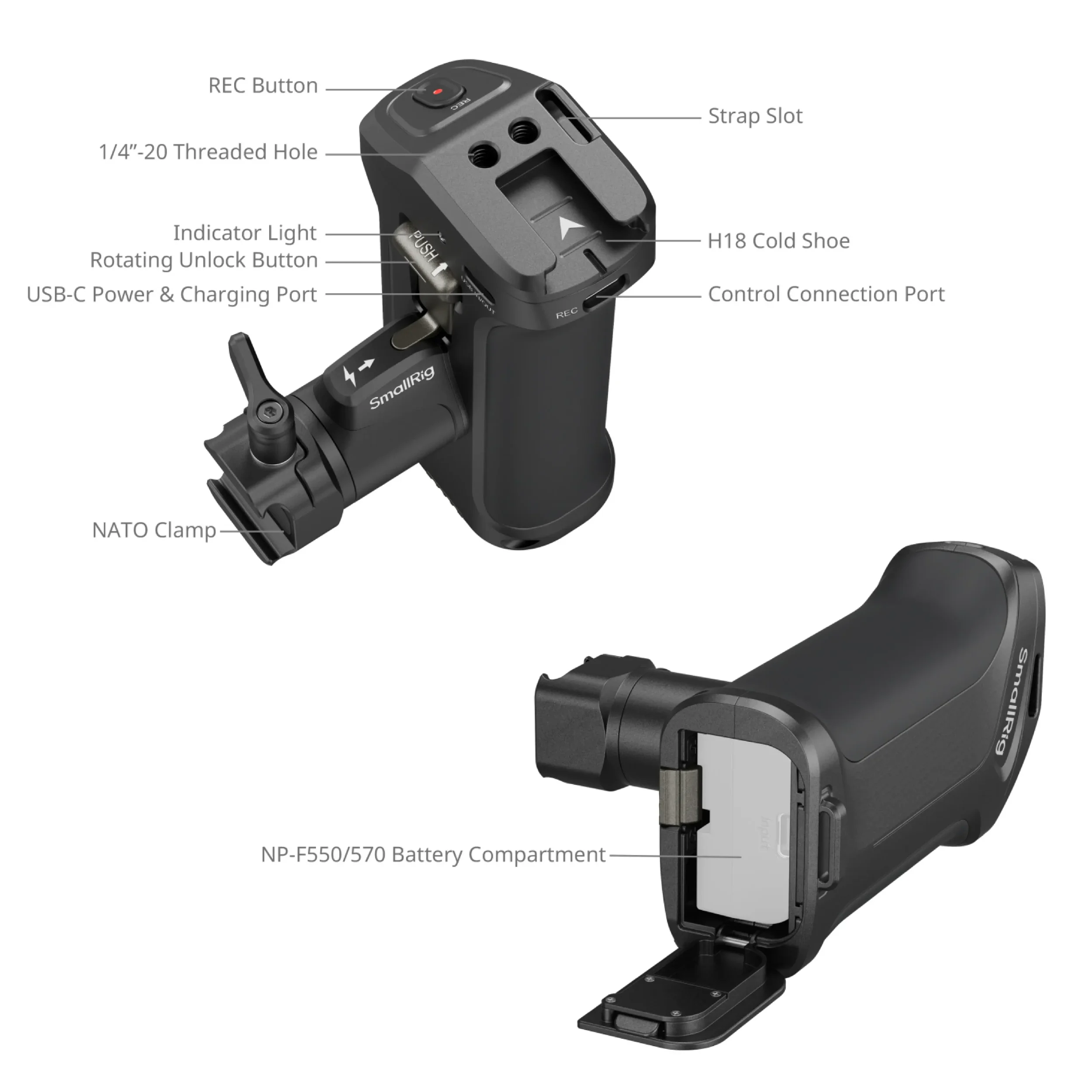 ידית צד מסתובבת עם כפתור הקלטה למצלמות SmallRig 3893 Sony