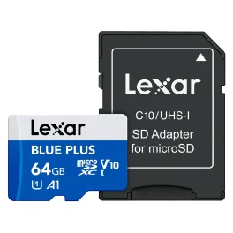 כרטיס זיכרון 64GB עם מתאם Lexar® Blue Plus microSDXC™ 633x UHS-I SD