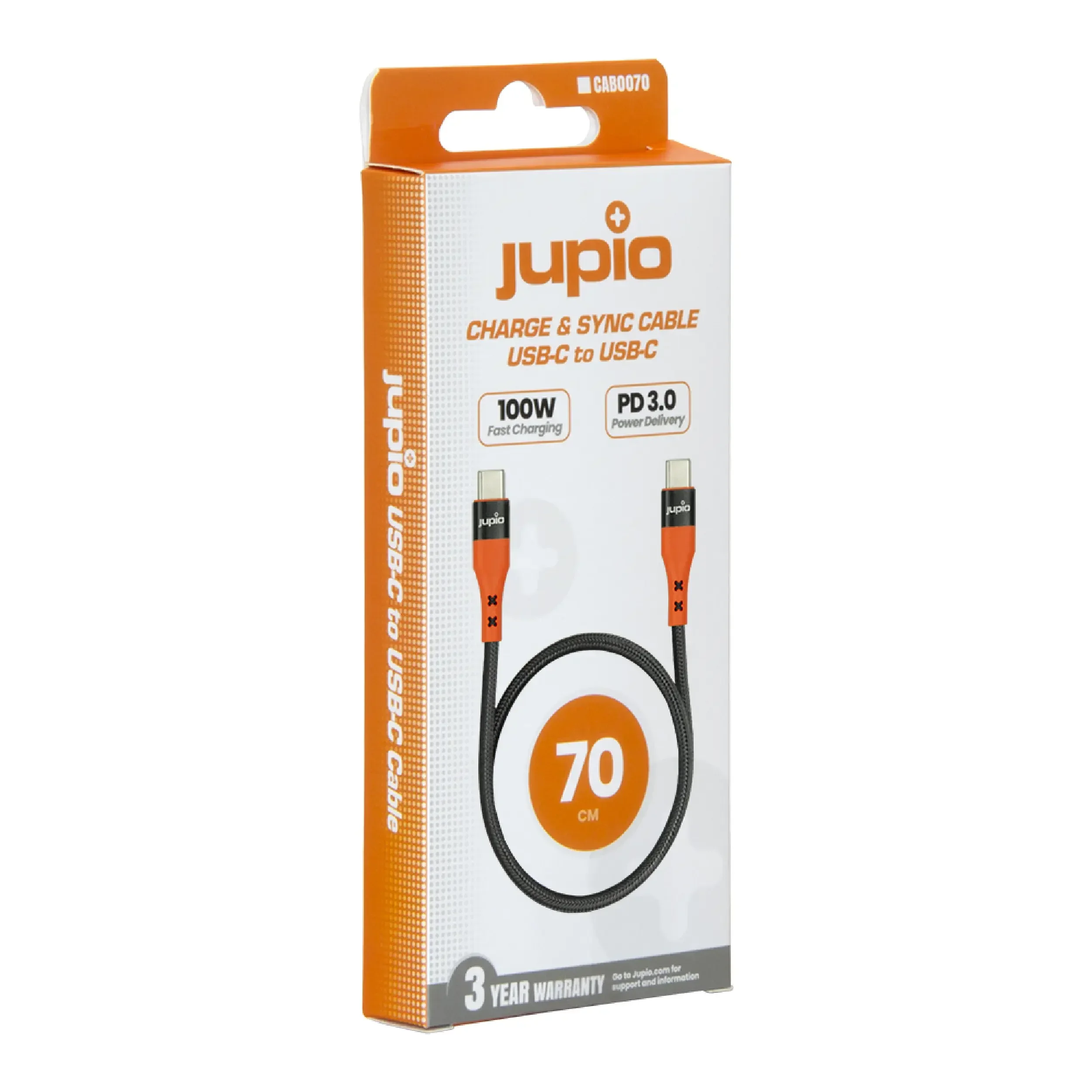 כבל Jupio USB-C to USB-C cable 70cm (100W USB 2.0)