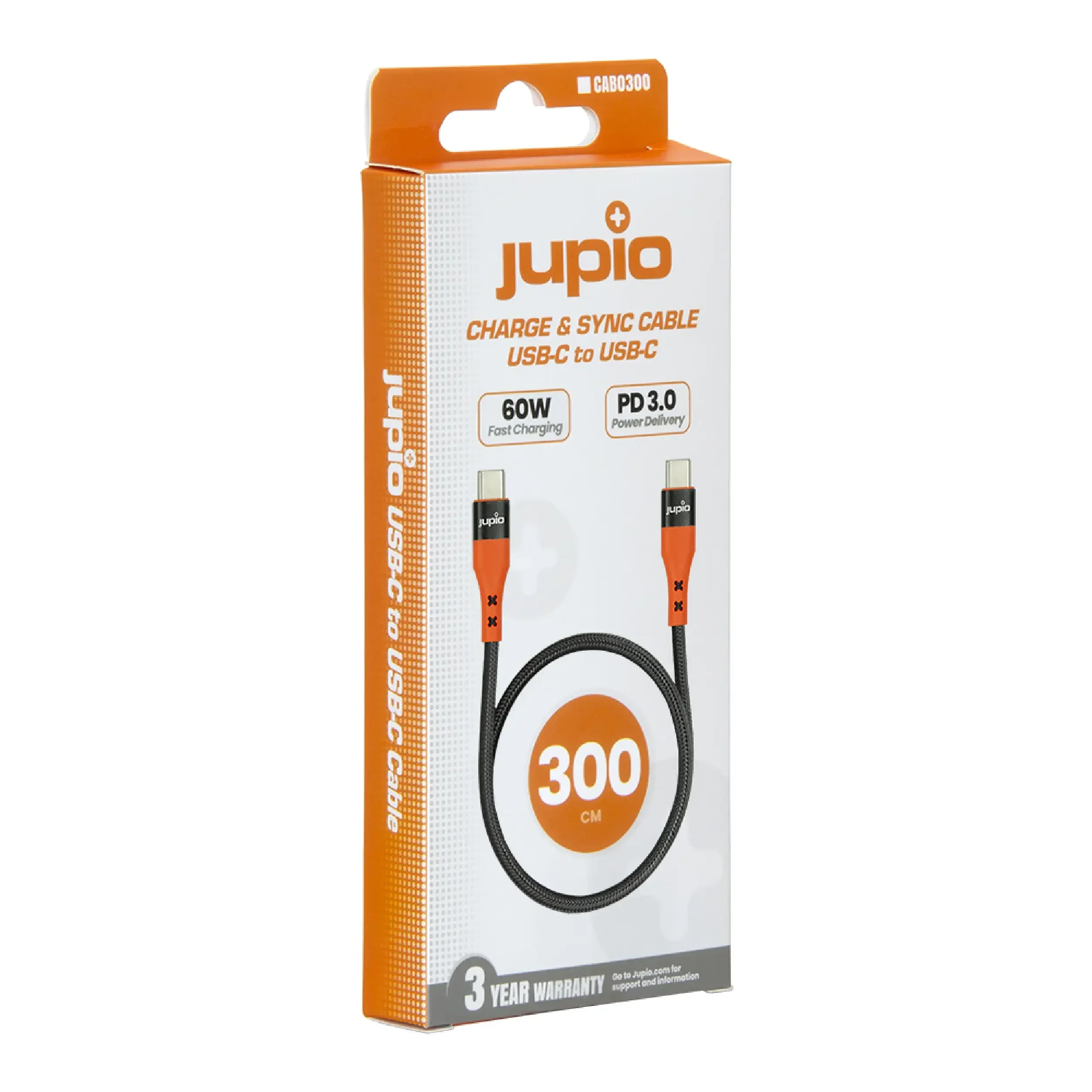 כבל Jupio USB-C to USB-C cable 300cm (60W USB 2.0)