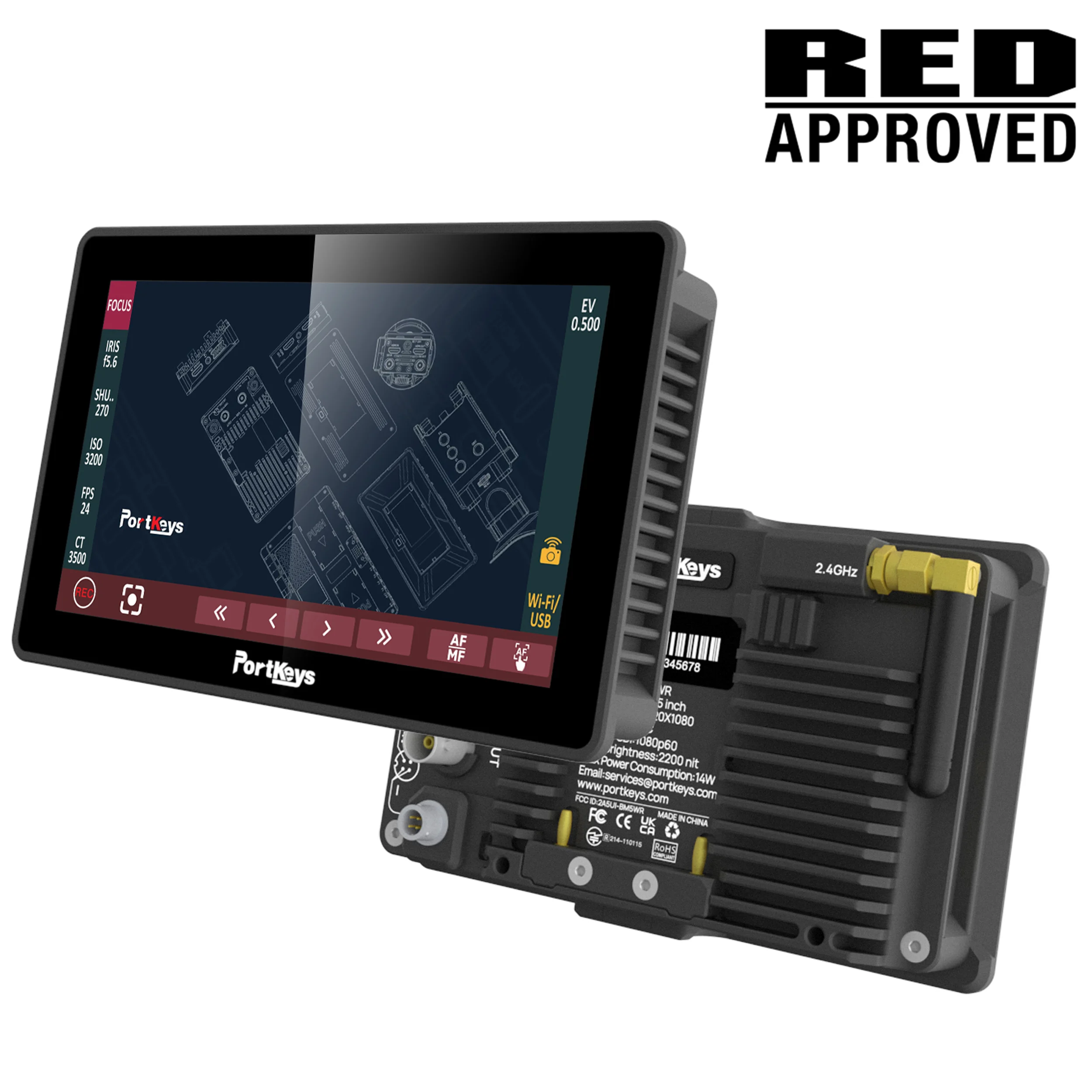 מסך מגע "5.5 עם שליטה אלחוטית על מצלמות PORTKEYS BM5 III WR