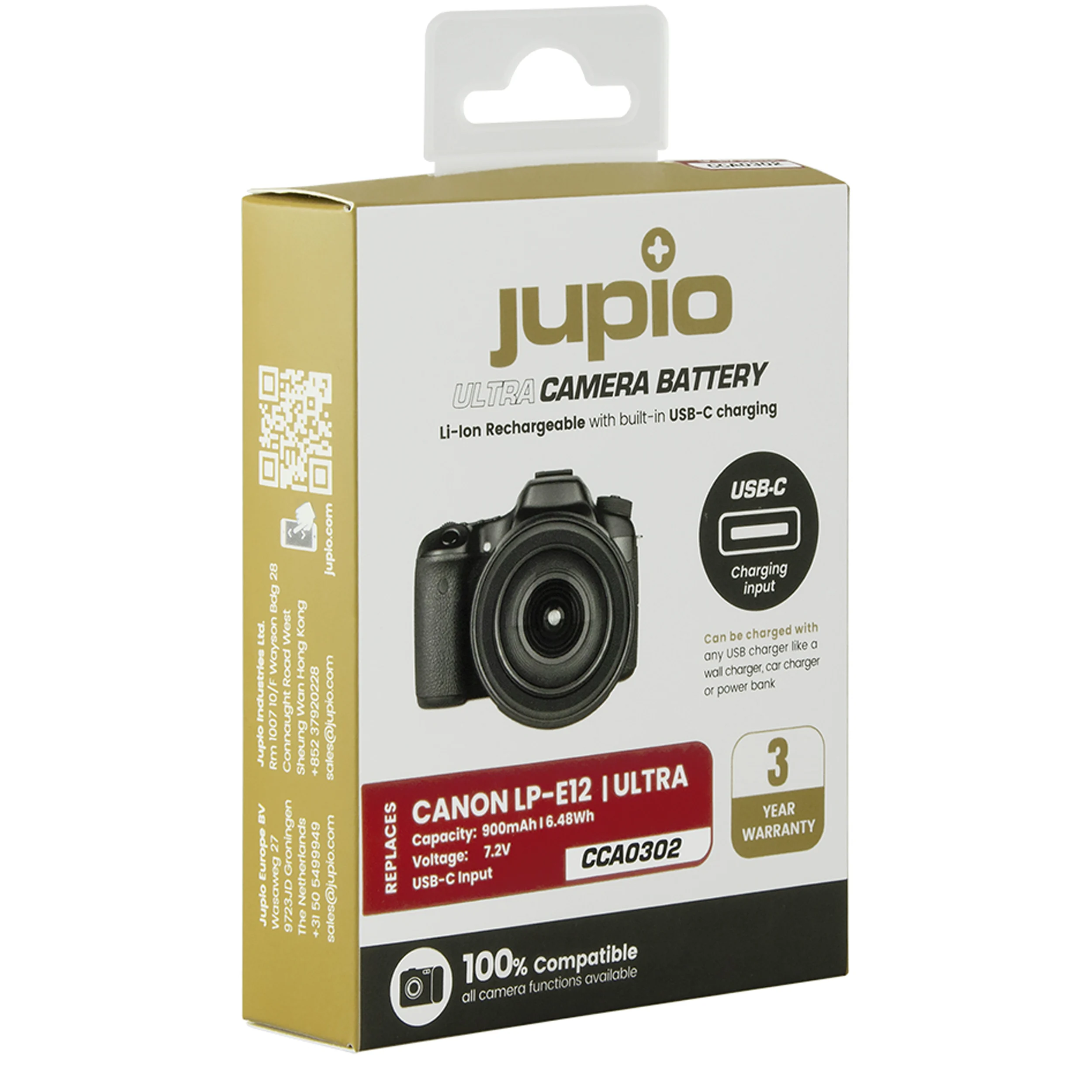 סוללת ליתיום Jupio LP-E12 *ULTRA C* (USB-C input) 900mAh