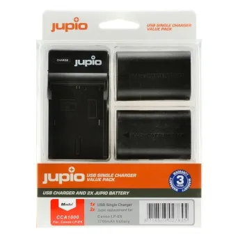 ערכת JUPIO : מטען USB יחיד+2 סוללות LP-E6