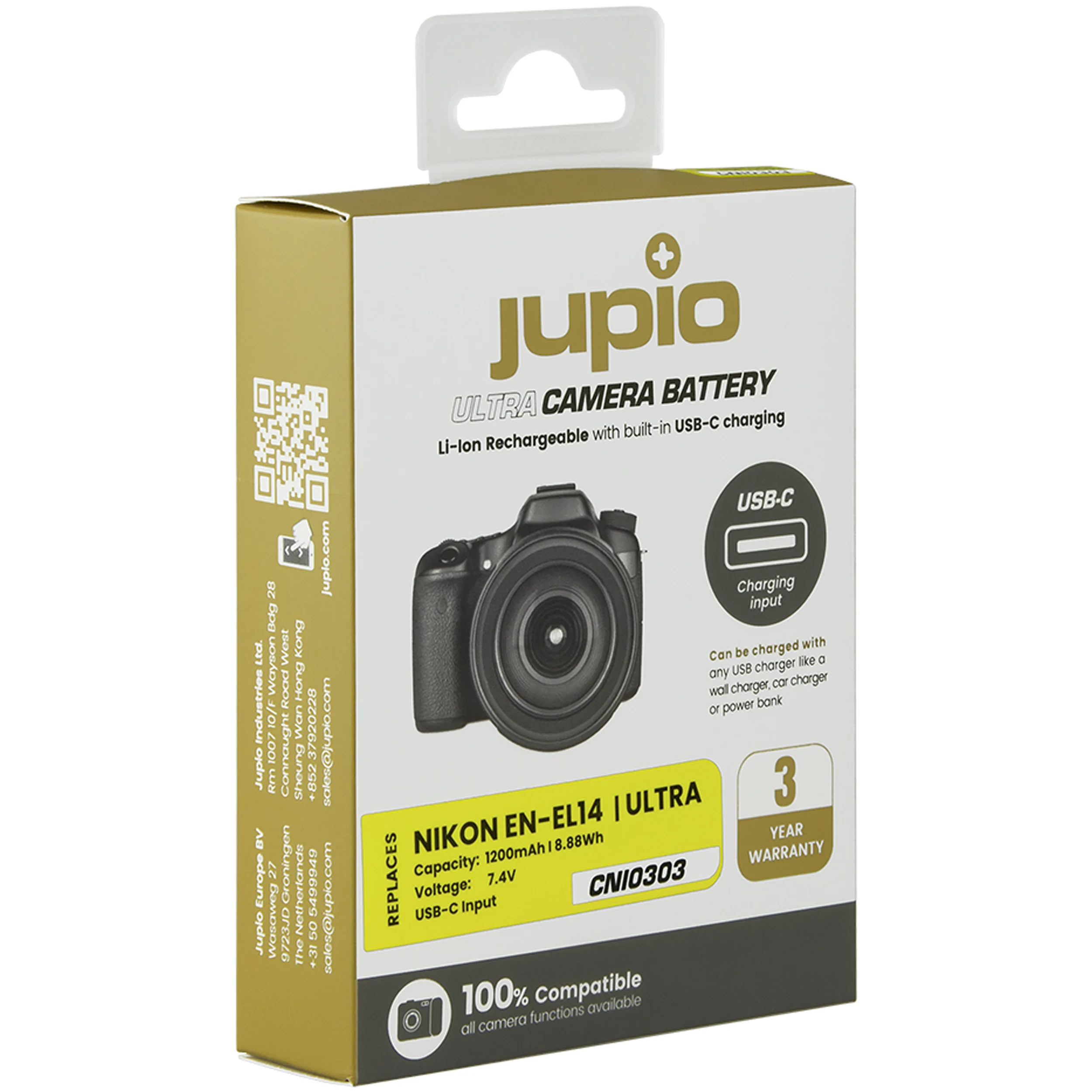 סוללת ליתיום Jupio EN-EL14A *ULTRA C* (USB-C input) 1200mAh