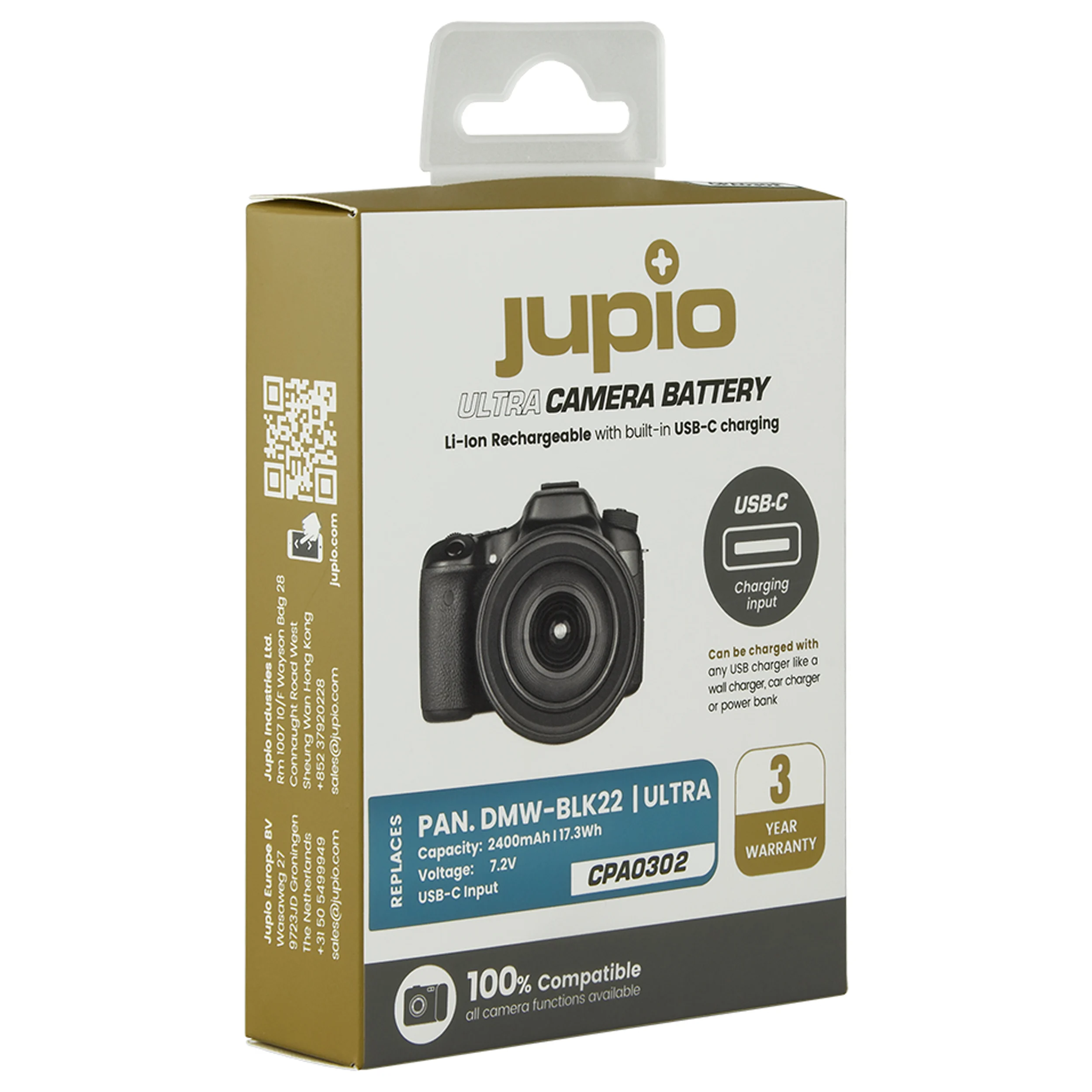 סוללת ליתיום Jupio DMW-BLK22 *ULTRA C* (USB-C input) 2400mAh