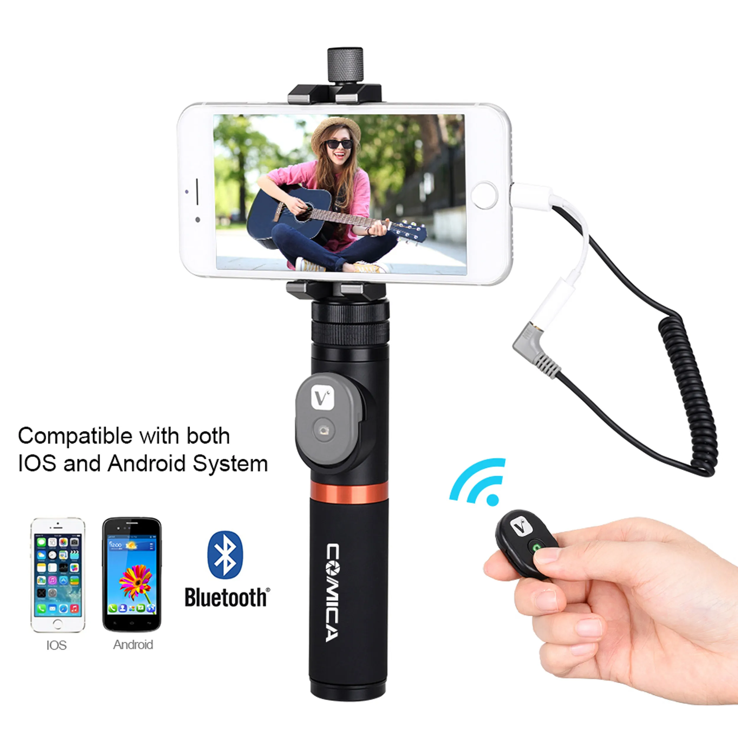 סט סאונד אלחוטי לסמארטפון הכולל מיקרופון ידני ומקלט Comica CVM-WS50H