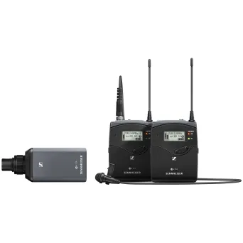 מערכת אלחוטית UHF דיגיטלית הכוללת: מקלט נייד, כבל, משדר כיס, מיקרופון דש ומשדר "נתקע" XLR תוצרת סנהי
