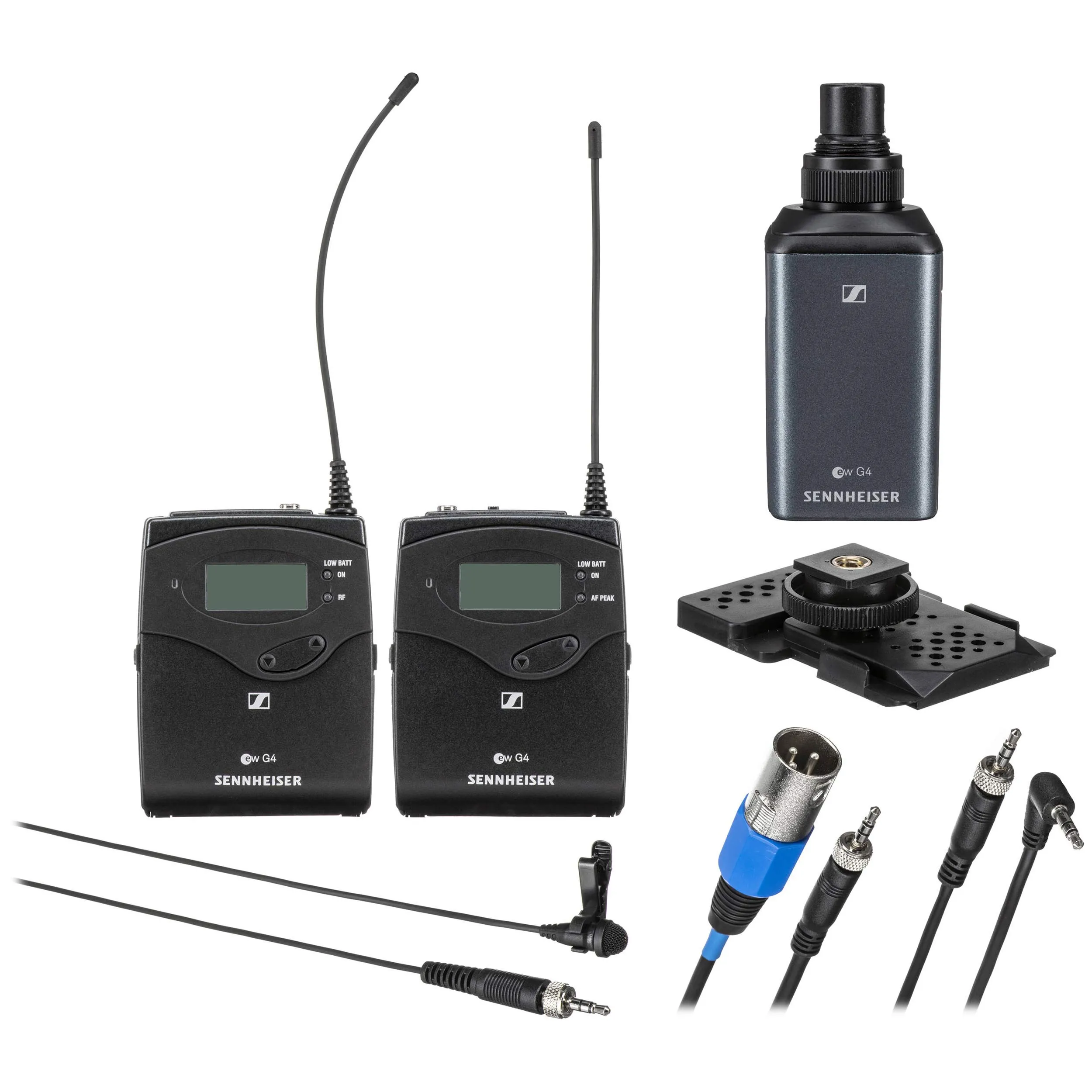 מערכת אלחוטית UHF דיגיטלית הכוללת: מקלט נייד, כבל, משדר כיס, מיקרופון דש ומשדר "נתקע" XLR תוצרת סנהי