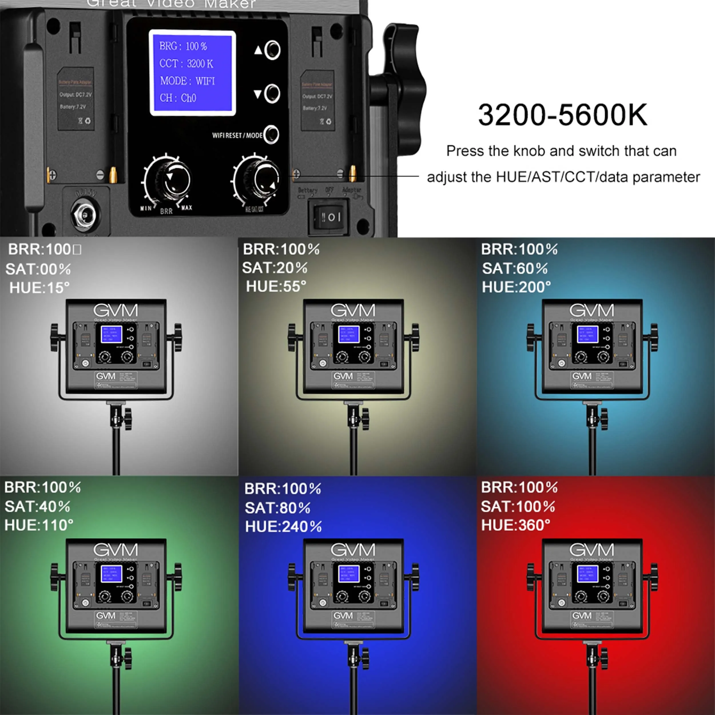 קיט 3 פנסי לד GVM 800D-RGB-3L