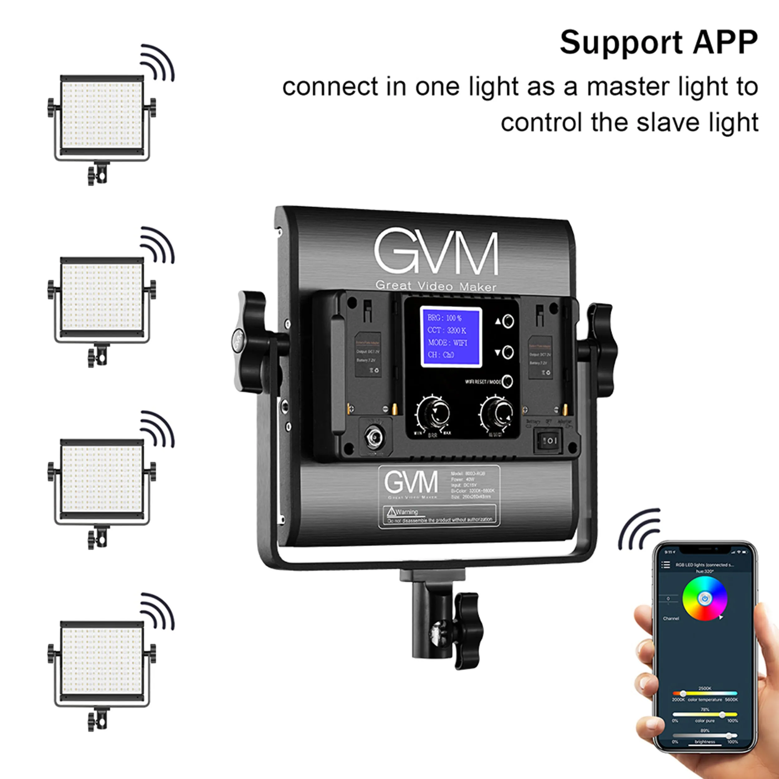 קיט 3 פנסי לד GVM 800D-RGB-3L