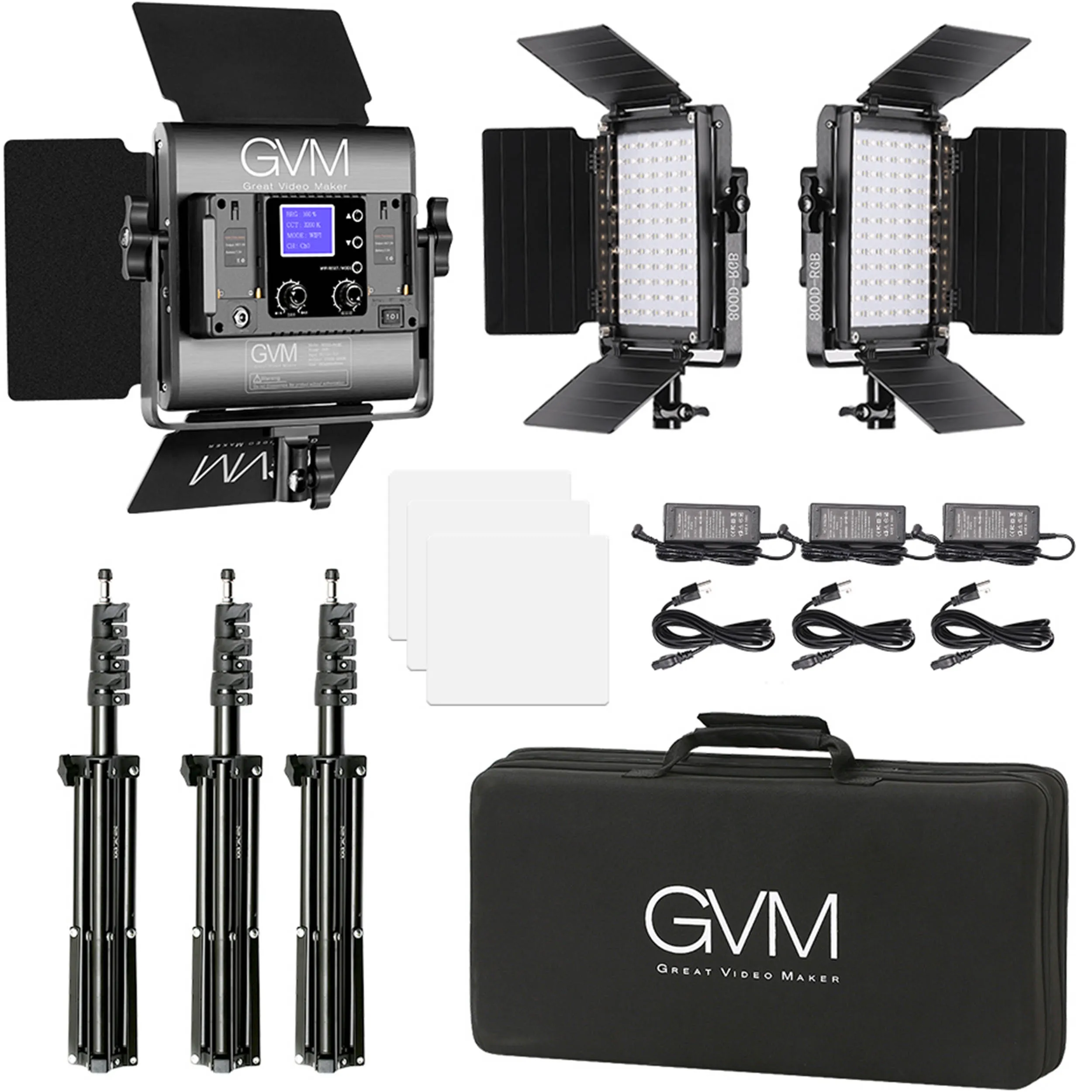 קיט 3 פנסי לד GVM 800D-RGB-3L
