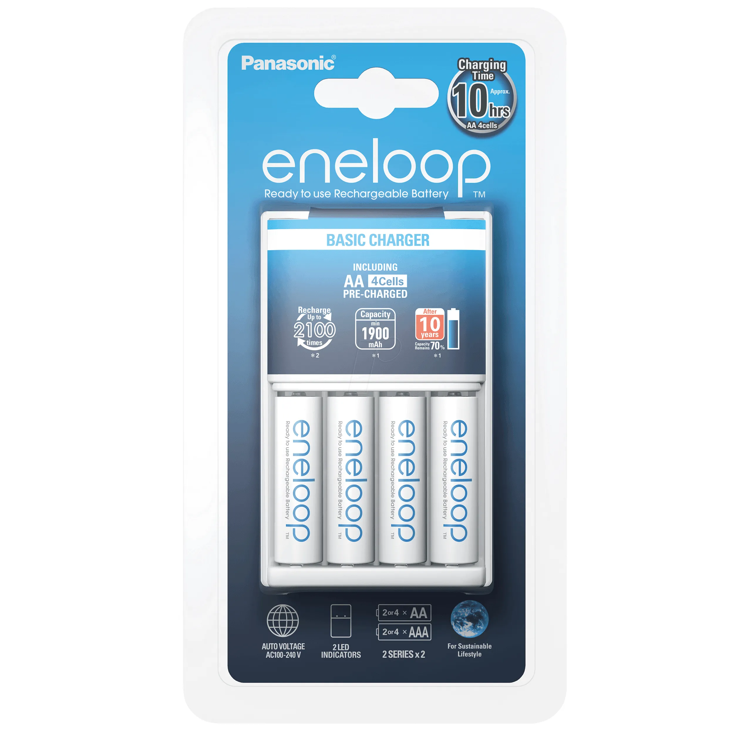 4 סוללות Eneloop 1900mAh AA + מטען מבית Panasonic