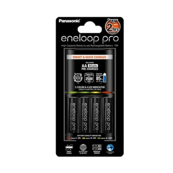 קיט 4 סוללות Eneloop Pro 2500mAh AA + מטען מהיר מבית Panasonic