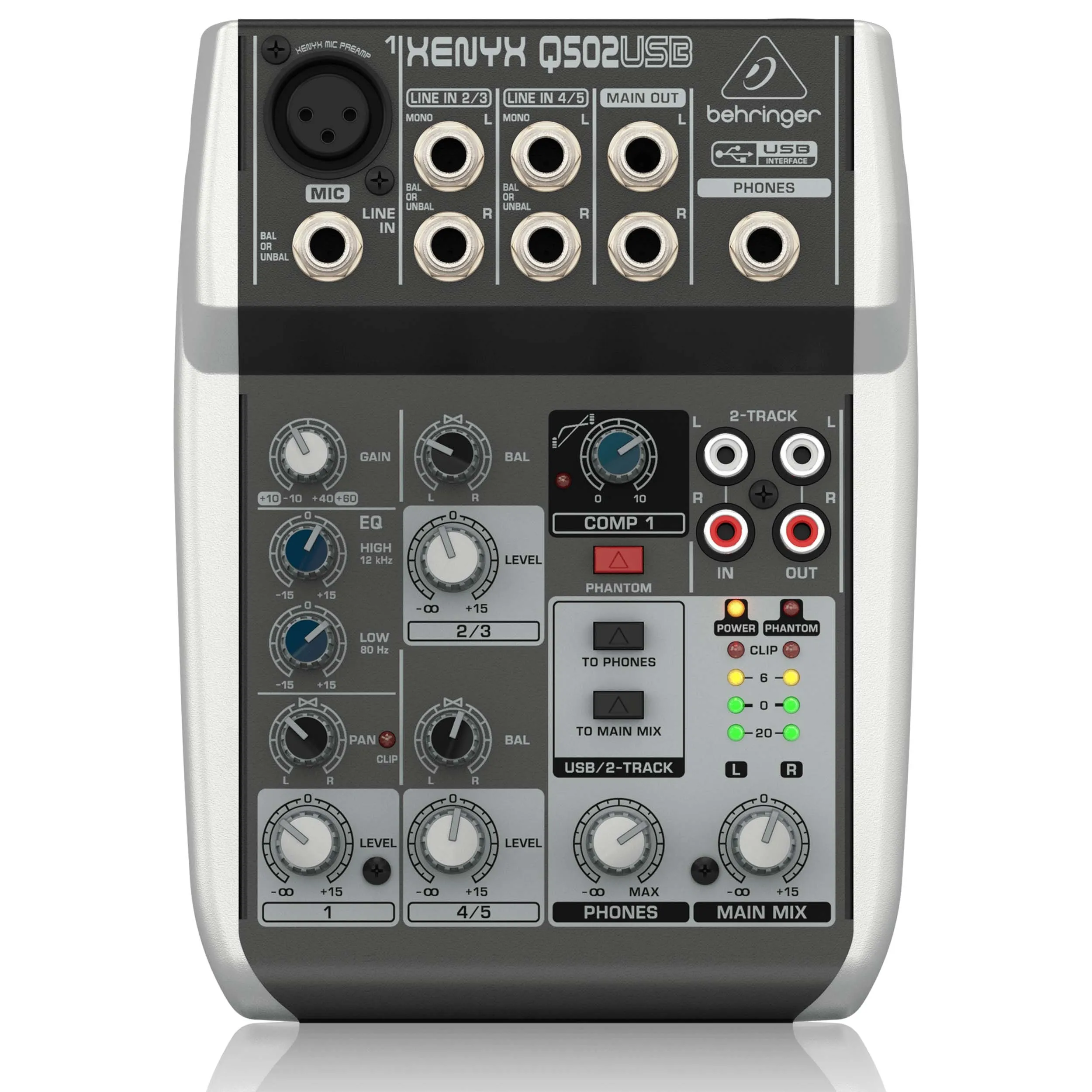 מיקסר קומפקטי 5 כניסות עם ממשק Behringer Xenyx Q502USB USB
