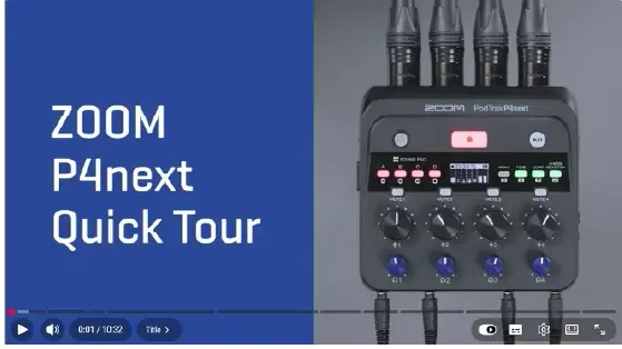 מקליט לפודקאסט 4 ערוצים  Zoom PodTrak P4next