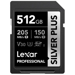 כרטיס זיכרון 512GB Lexar® Professional SILVER PLUS SDXC™ UHS-I