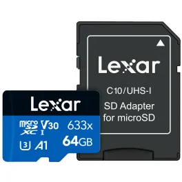 כרטיס זיכרון עם מתאם 64GB Lexar® High-Performance 633x microSDHC™ UHS-I SD