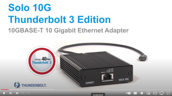Sonnet Solo 10G Thunderbolt 3 to 10 Gigabit Ethernet Adapter