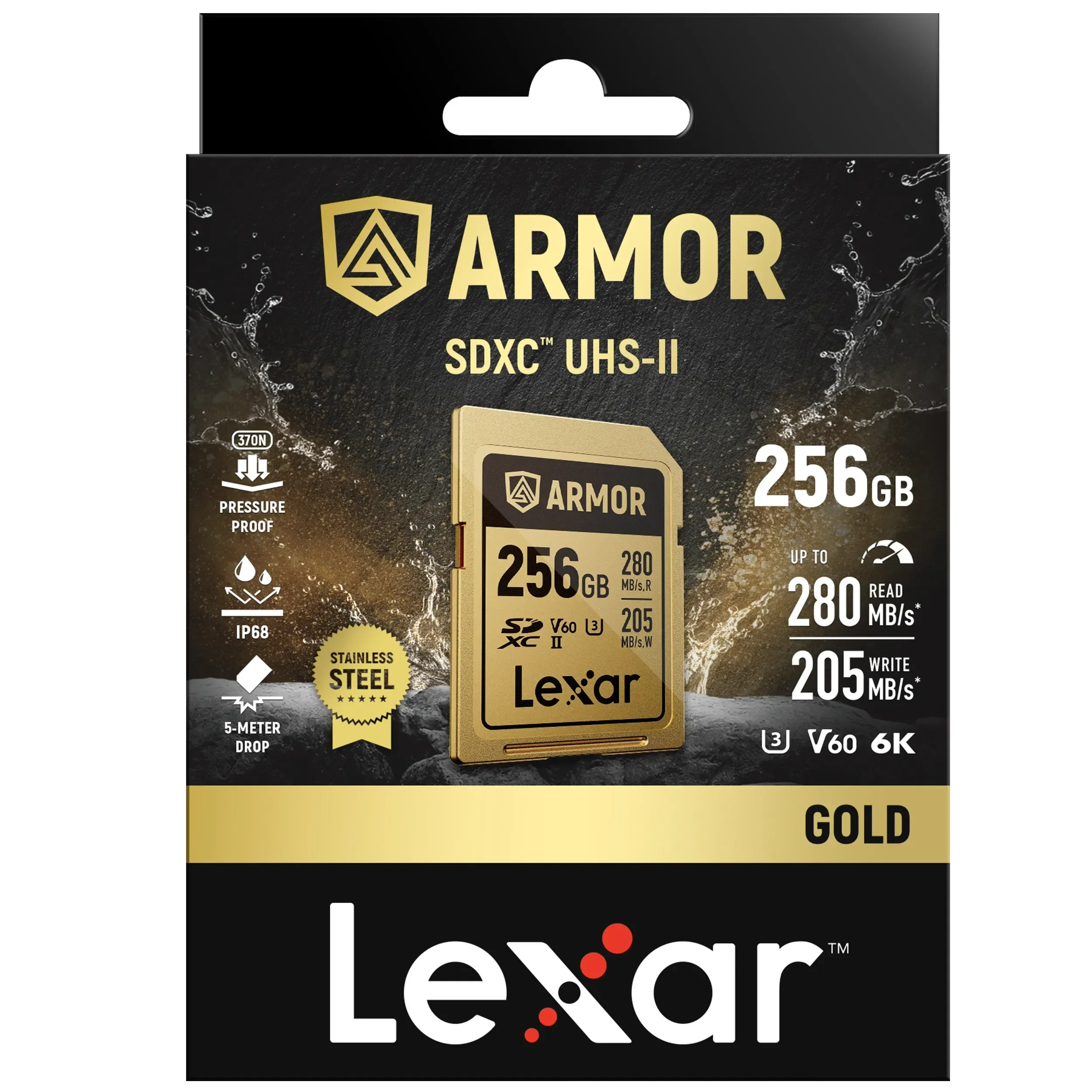 כרטיס זיכרון קשיח 256GB Lexar® Professional Armor Gold SDXC™ UHS-II