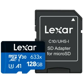 כרטיס זיכרון עם מתאם 128GB Lexar® High-Performance 633x microSDHC™ UHS-I SD