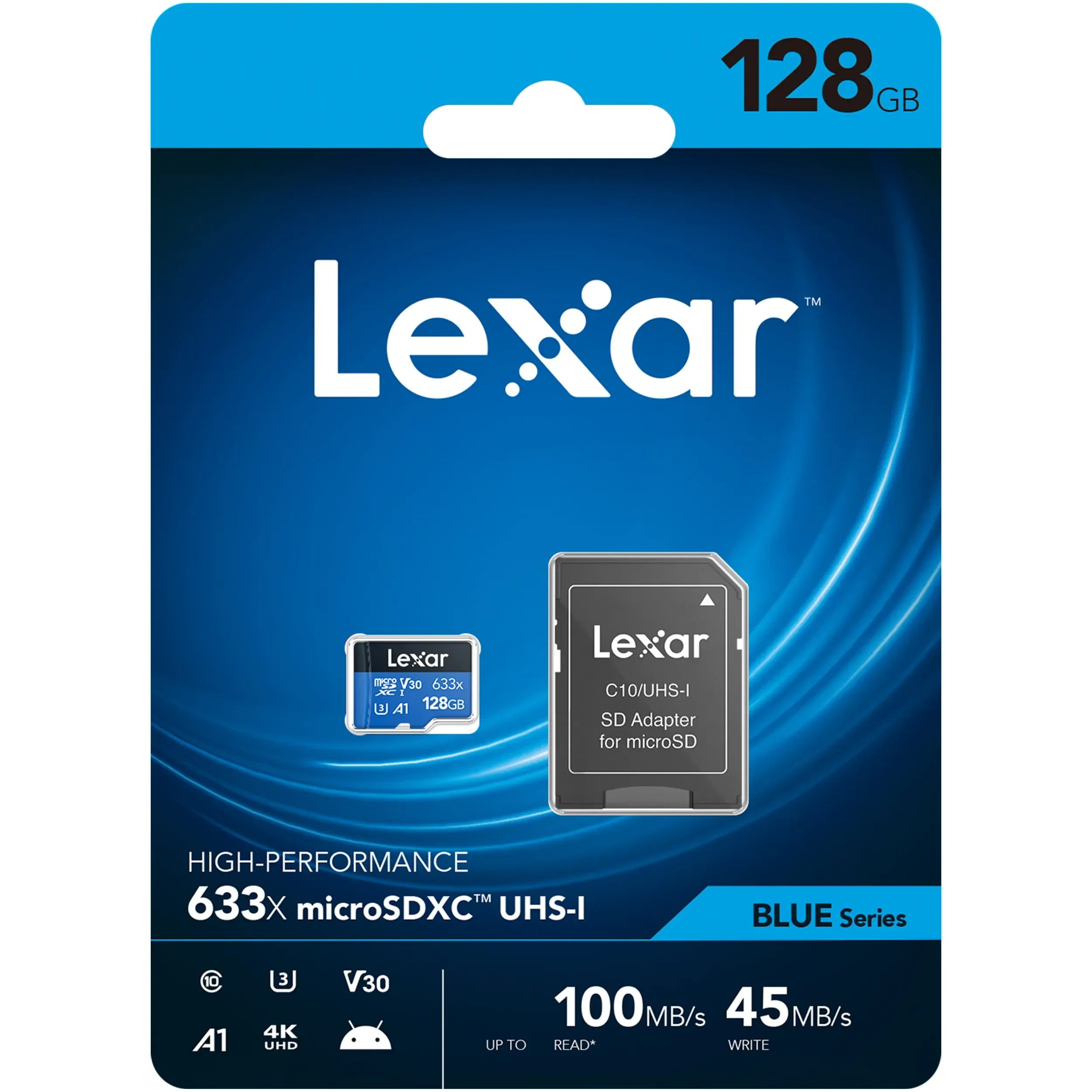 כרטיס זיכרון עם מתאם 128GB Lexar® High-Performance 633x microSDHC™ UHS-I SD