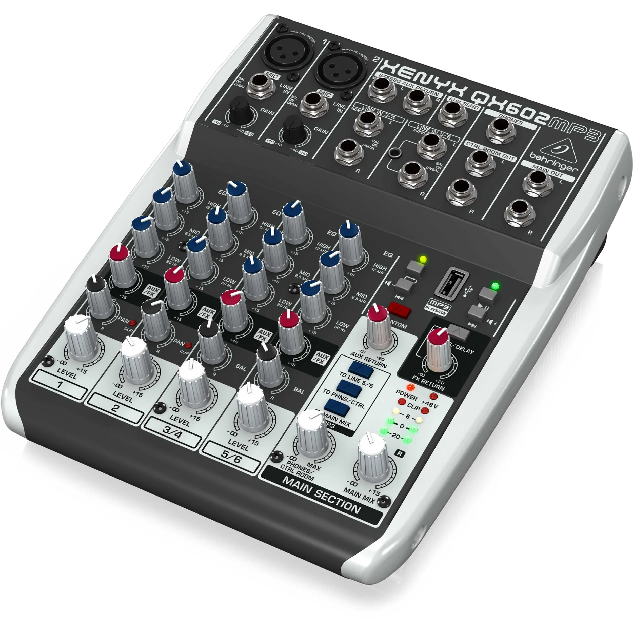 מיקסר 6 כניסות הכולל נגן MP3 ואפקטים מובנים Behringer QX602MP3
