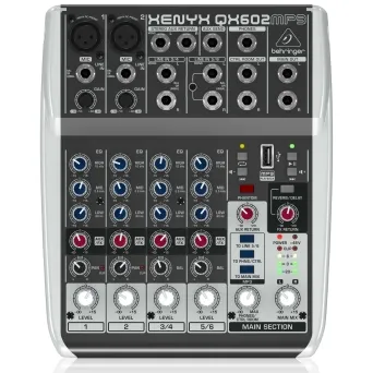מיקסר 6 כניסות הכולל נגן MP3 ואפקטים מובנים Behringer QX602MP3
