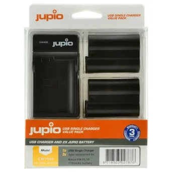 ערכת JUPIO: מטען USB יחיד + 2 סוללות EN-EL15