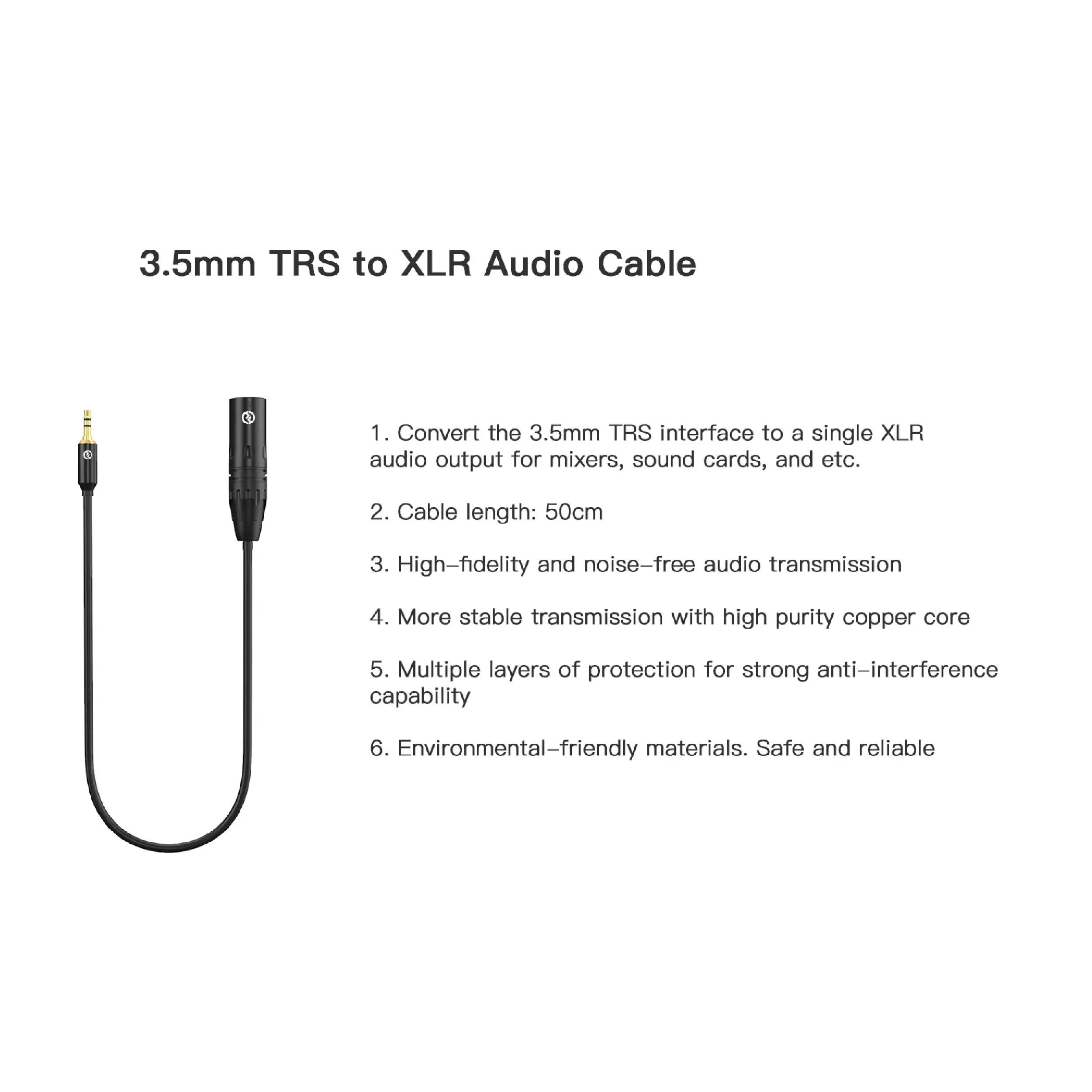 כבל סאונד 50 ס"מ Hollyland 3.5mm-XLR Male