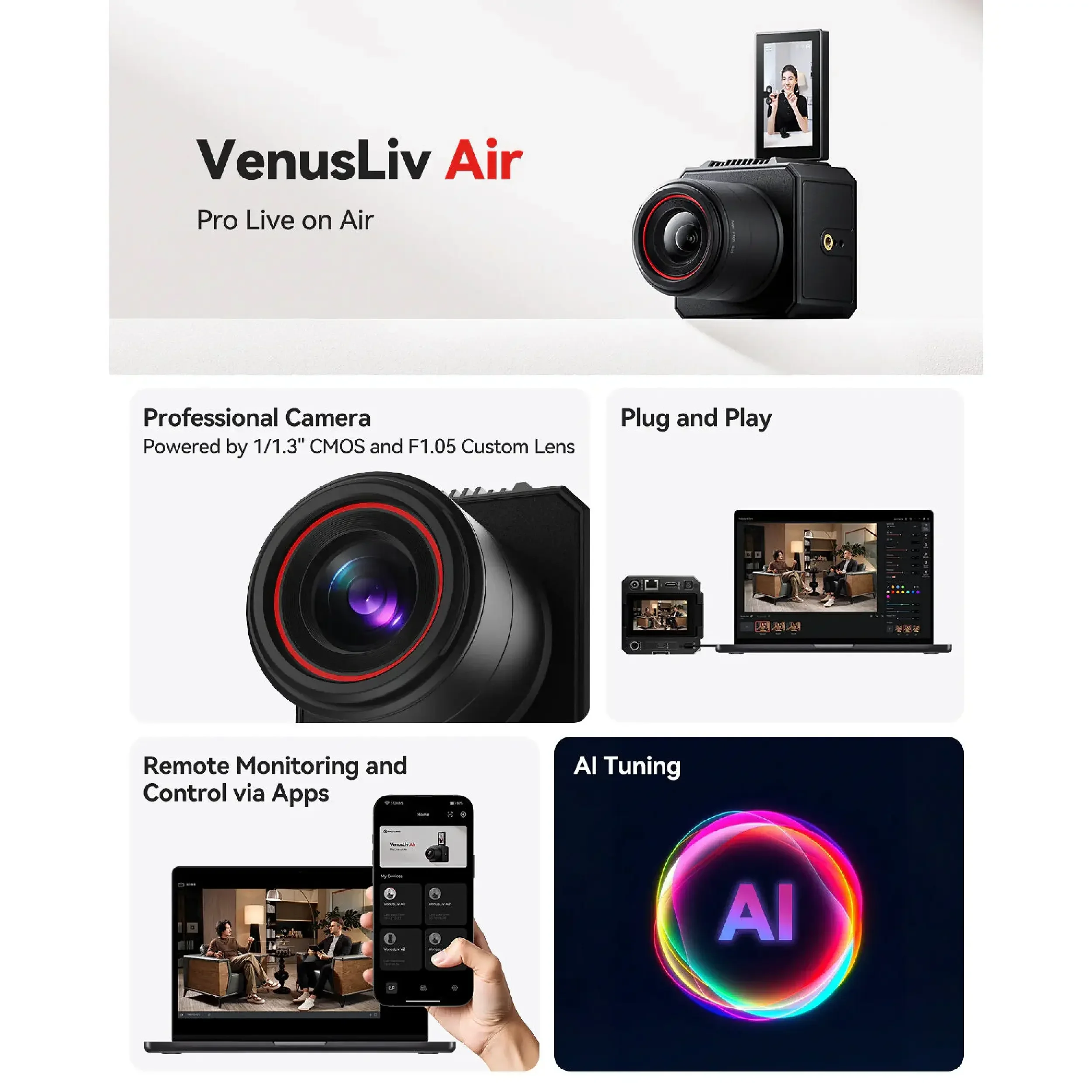 מצלמת תוכן וסטרימינג לשידור 24/7  Hollyland VenusLiv Air