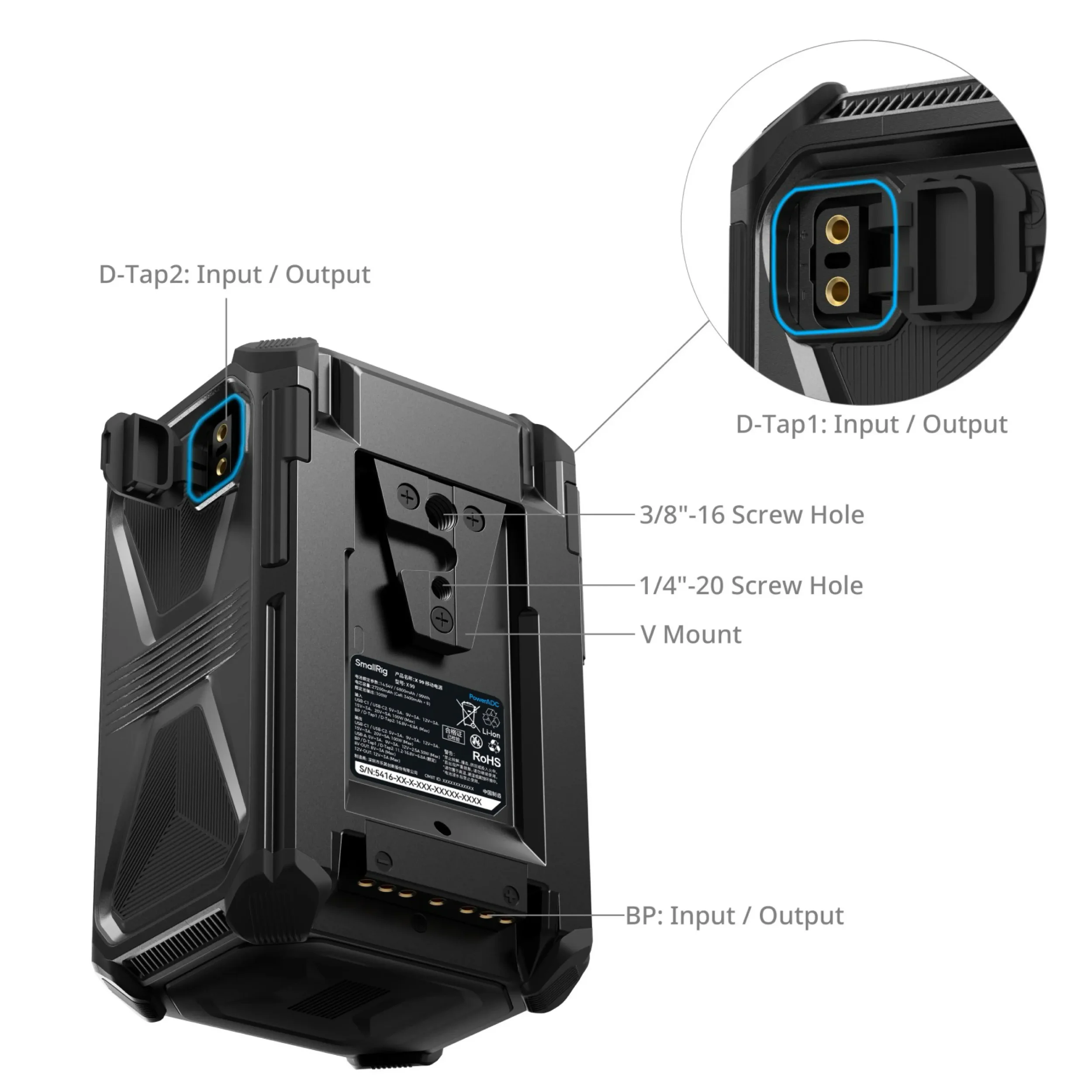 סוללה V-Mount חכמה מסך מגע SmallRig X99