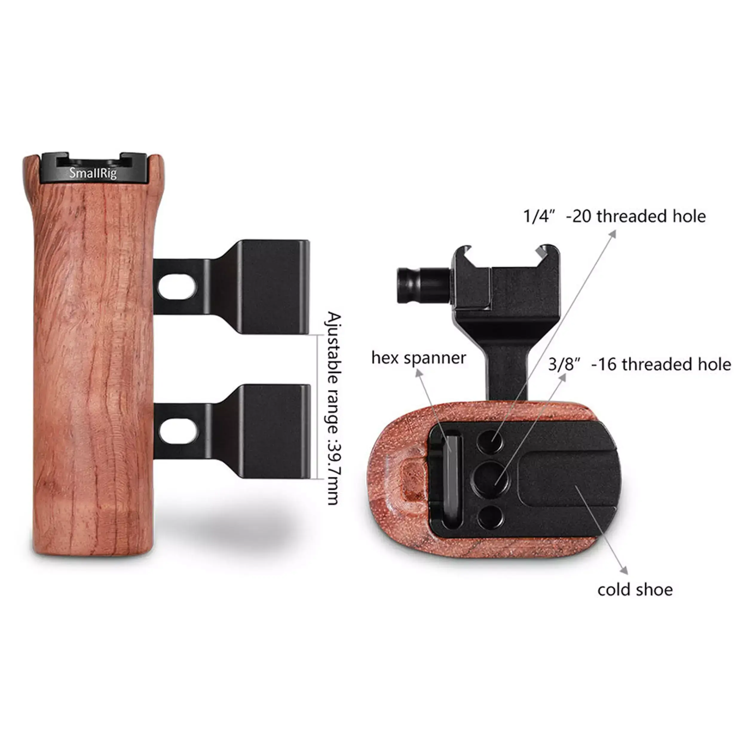ידית אחיזה מעץ עם חיבור NATO לכלוב SmallRig 2187B