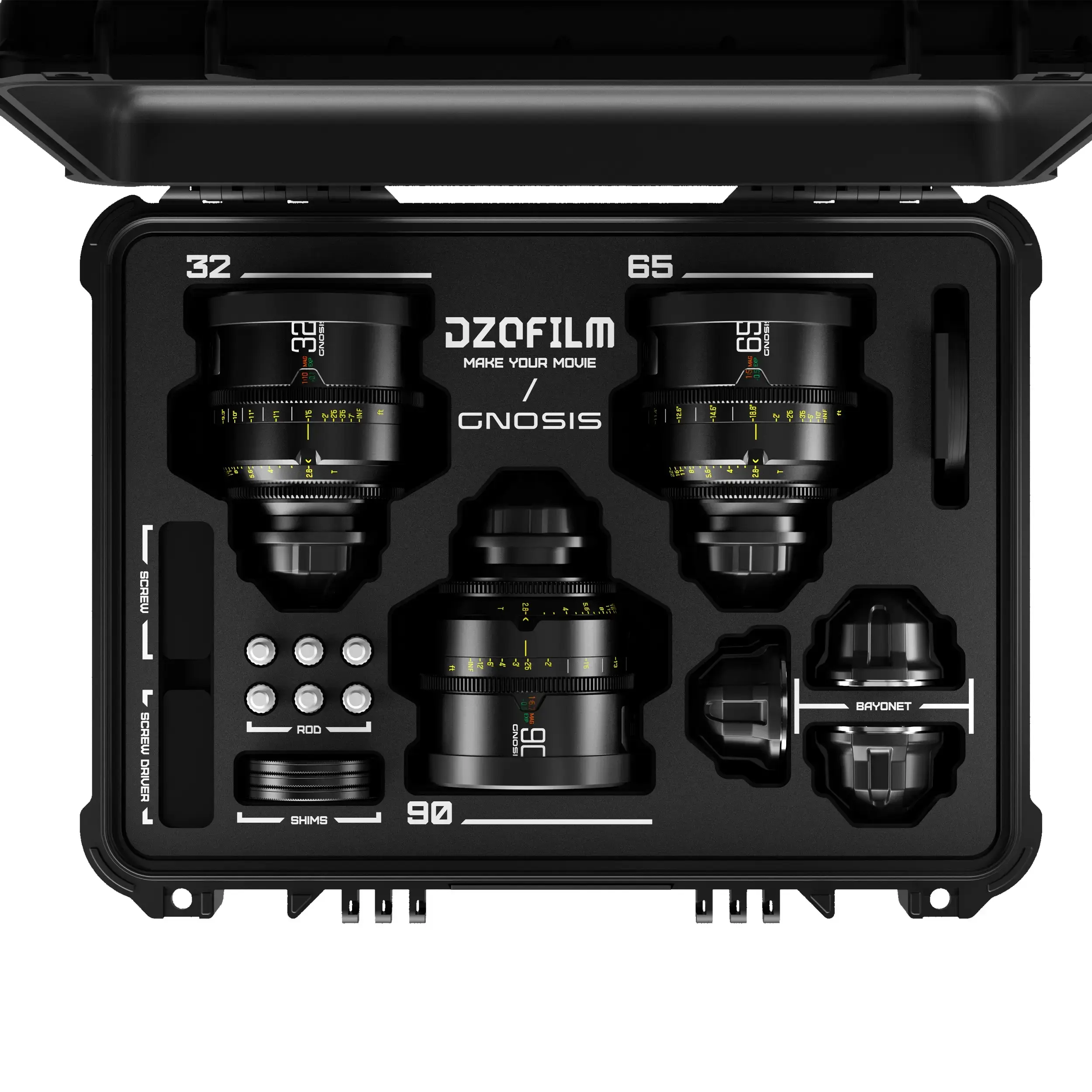 סט 3 עדשות פריים DZOFILM Gnosis 32/65/90mm T2.8 Macro-FEET