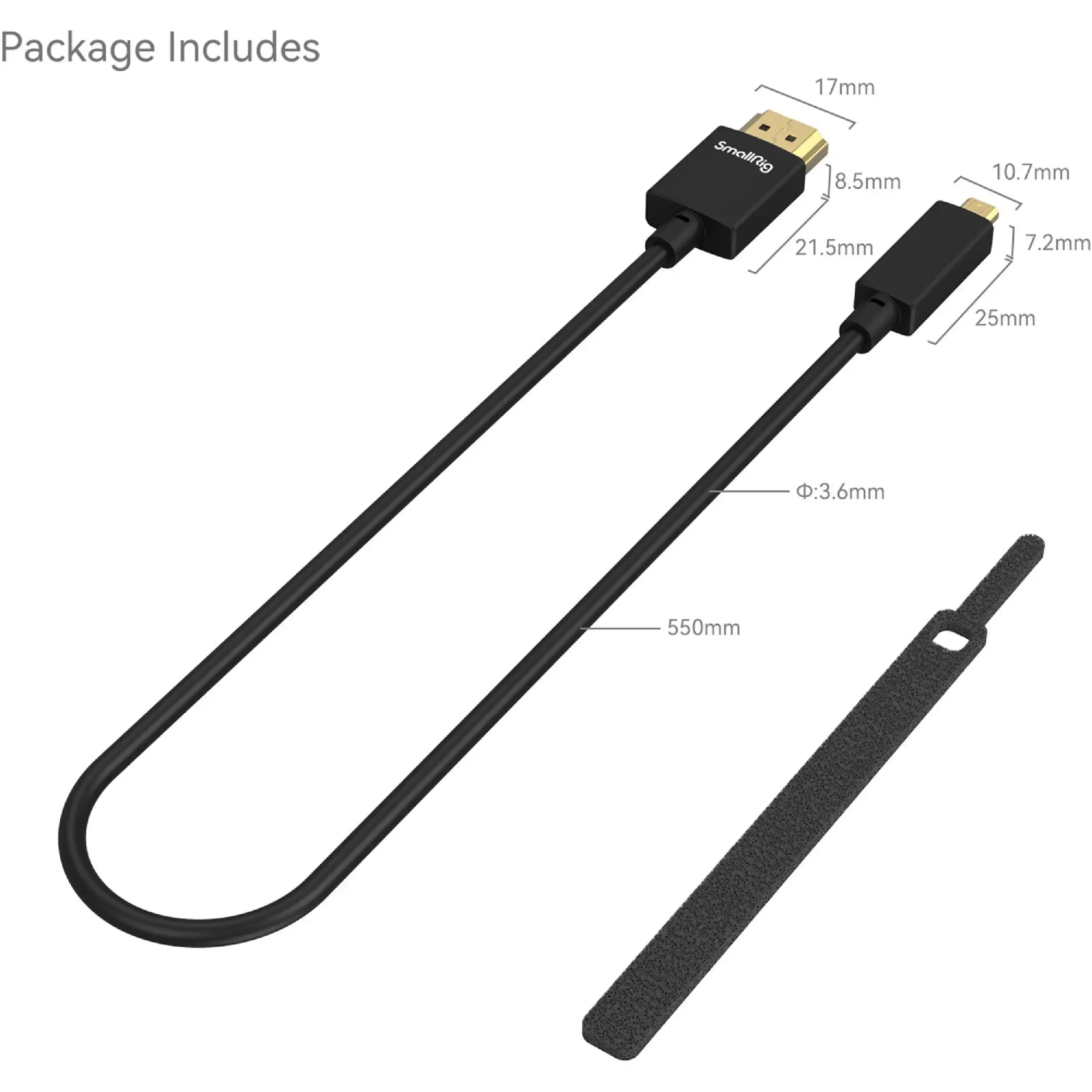 כבל דק HDMI-Micro HDMI באורך 55 ס"מ SmallRig 3043B 4K
